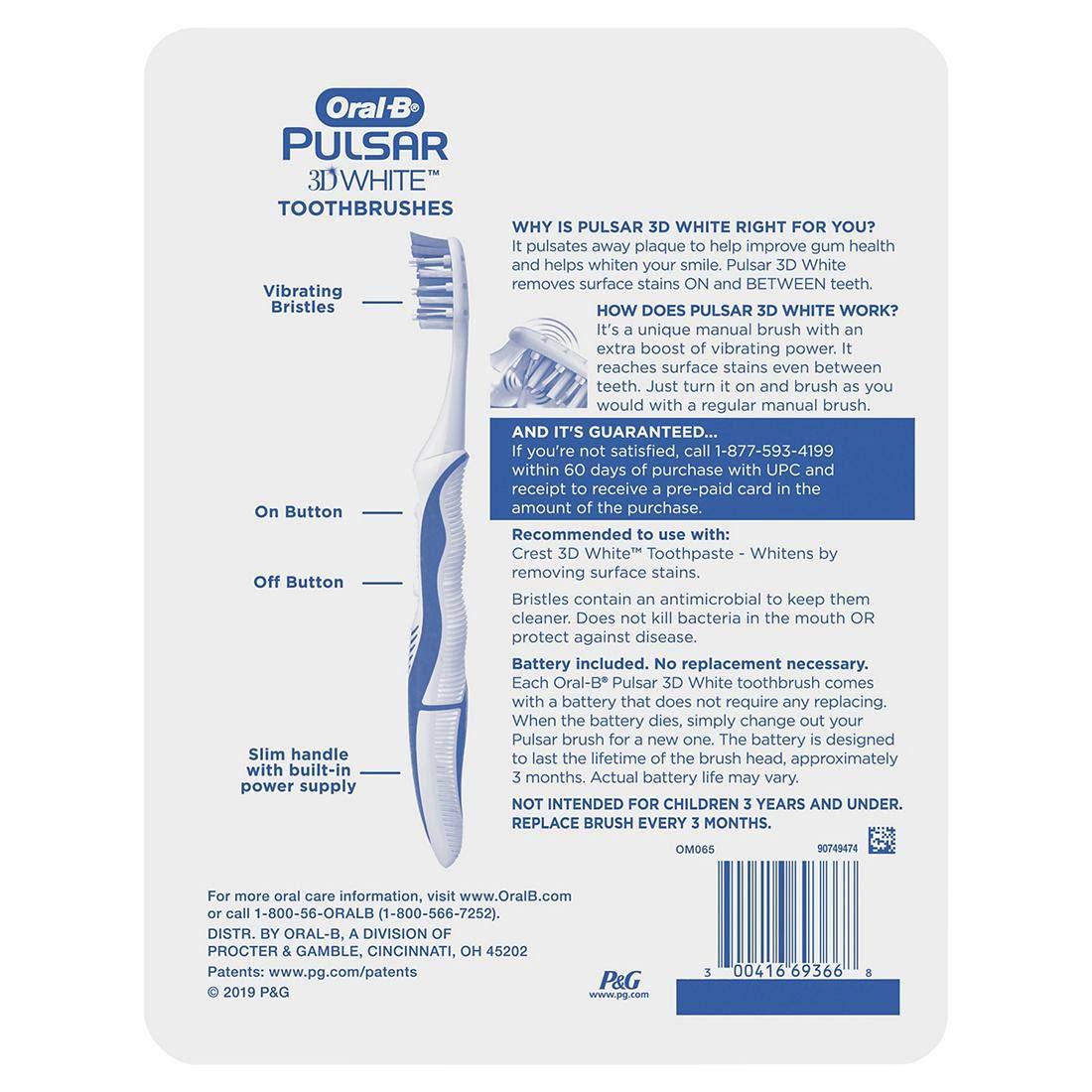 Oral-B Pulsar Vibrating Bristles Toothbrush, Medium, 4 Pack (Colors May Vary) - Image 2