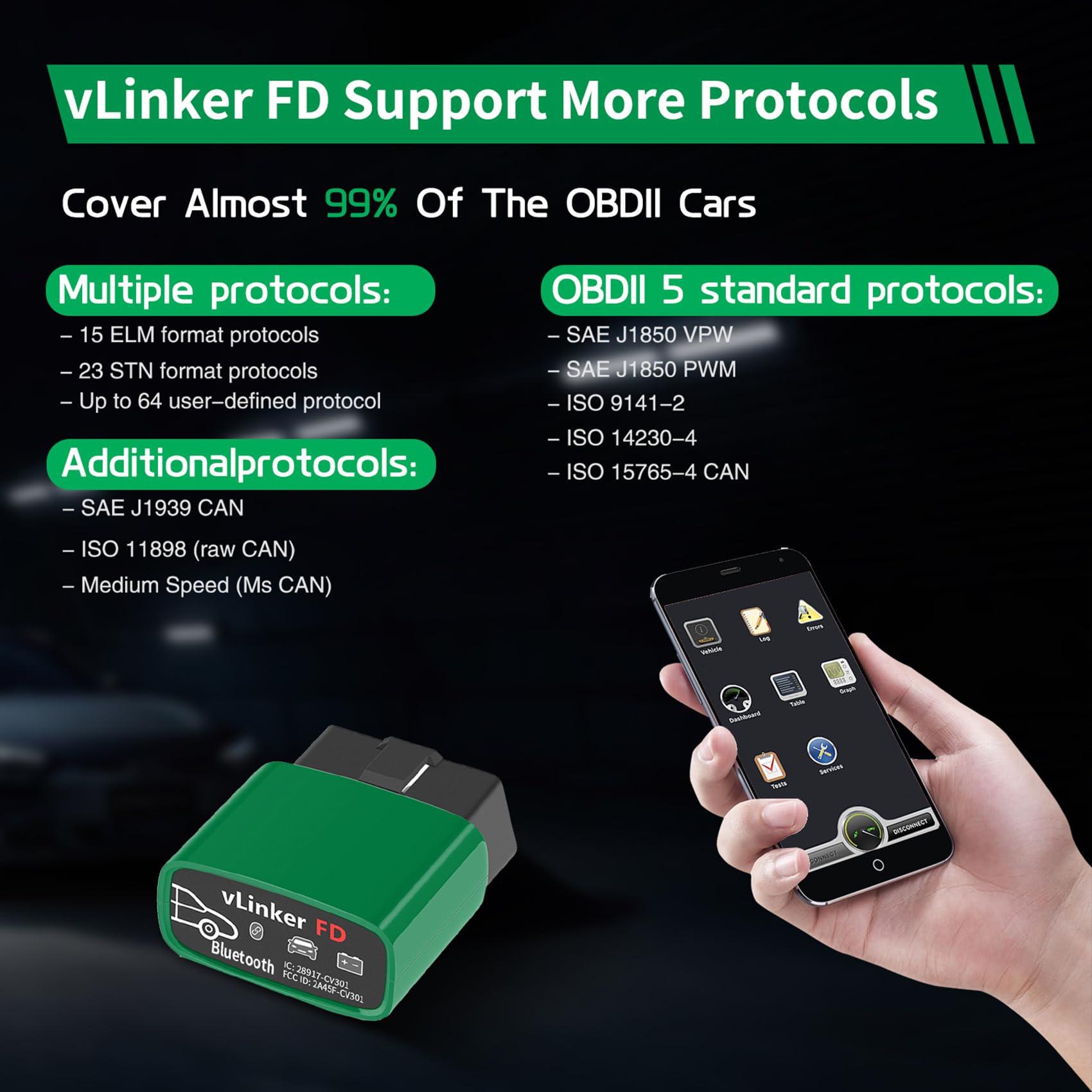 V-gate vLinker FD Bluetooth OBD2 Scanner Diagnostic Tool, Car Code Readers & Scan Tools for Android & Windows (Not iOS), Wireless OBD2 Adapter Auto All System Diagnostic to Check Engine Light - Image 8