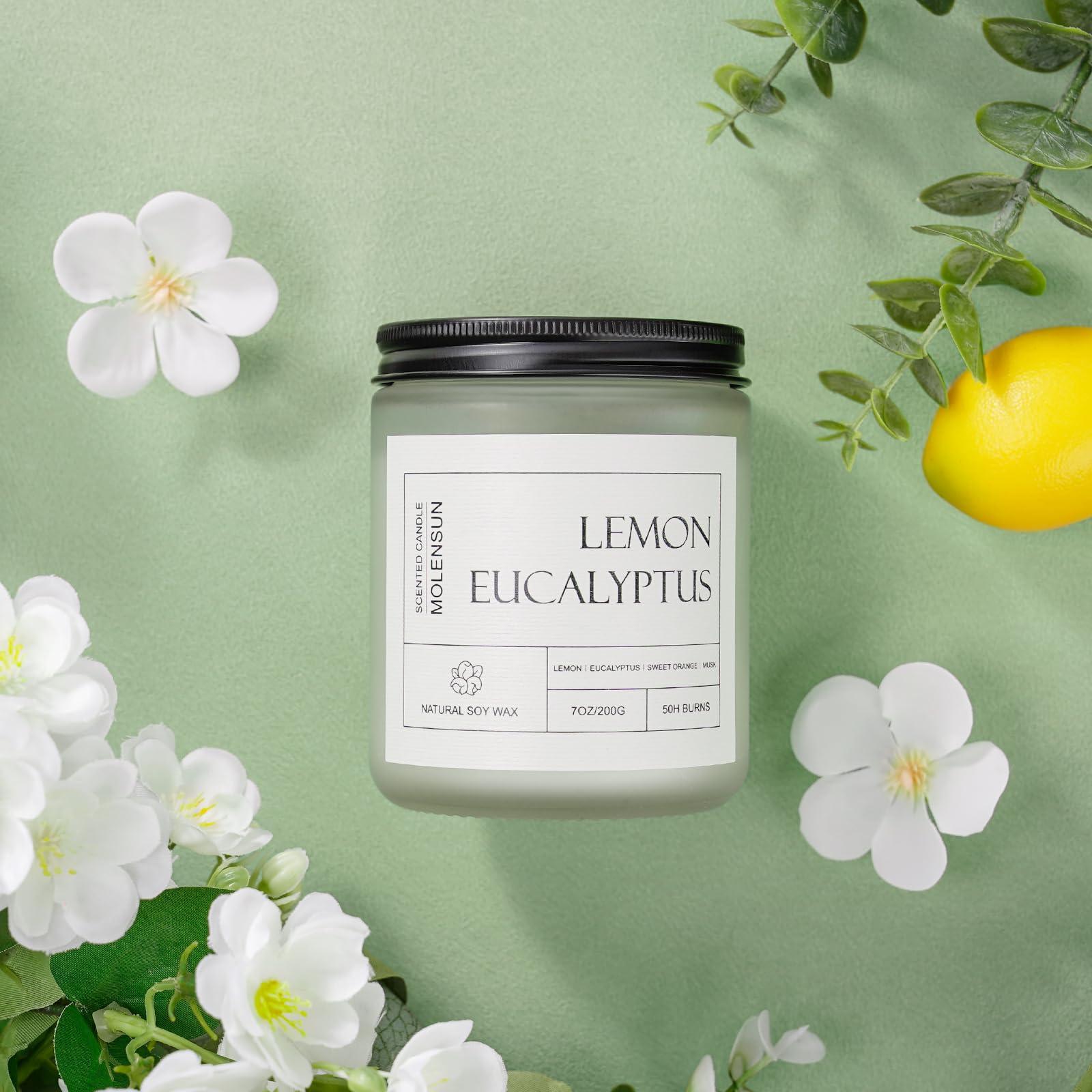 Molensun Lemon Eucalyptus Scented Candles, Mother's Day Gifts, Aromatherapy Jar Candle, 7 oz Long Lasting Candles, Soy Wax Candle Gift for Women - Image 4
