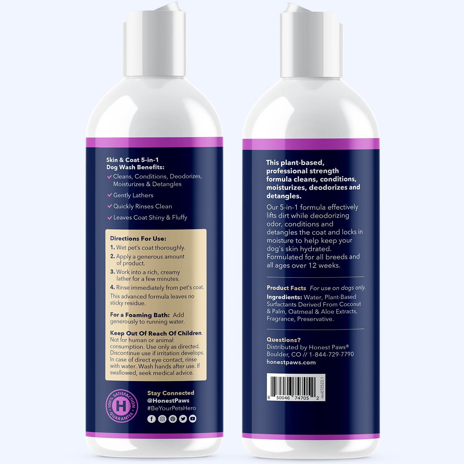 Honest Paws Dog Shampoo and Conditioner - Premium Dog Wash for Allergies and Dry, Itchy, Moisturizing for Sensitive Skin - Sulfate Free, Plant Based, All Natural - Oatmeal & Lavender - 16 Fl Oz - Image 8