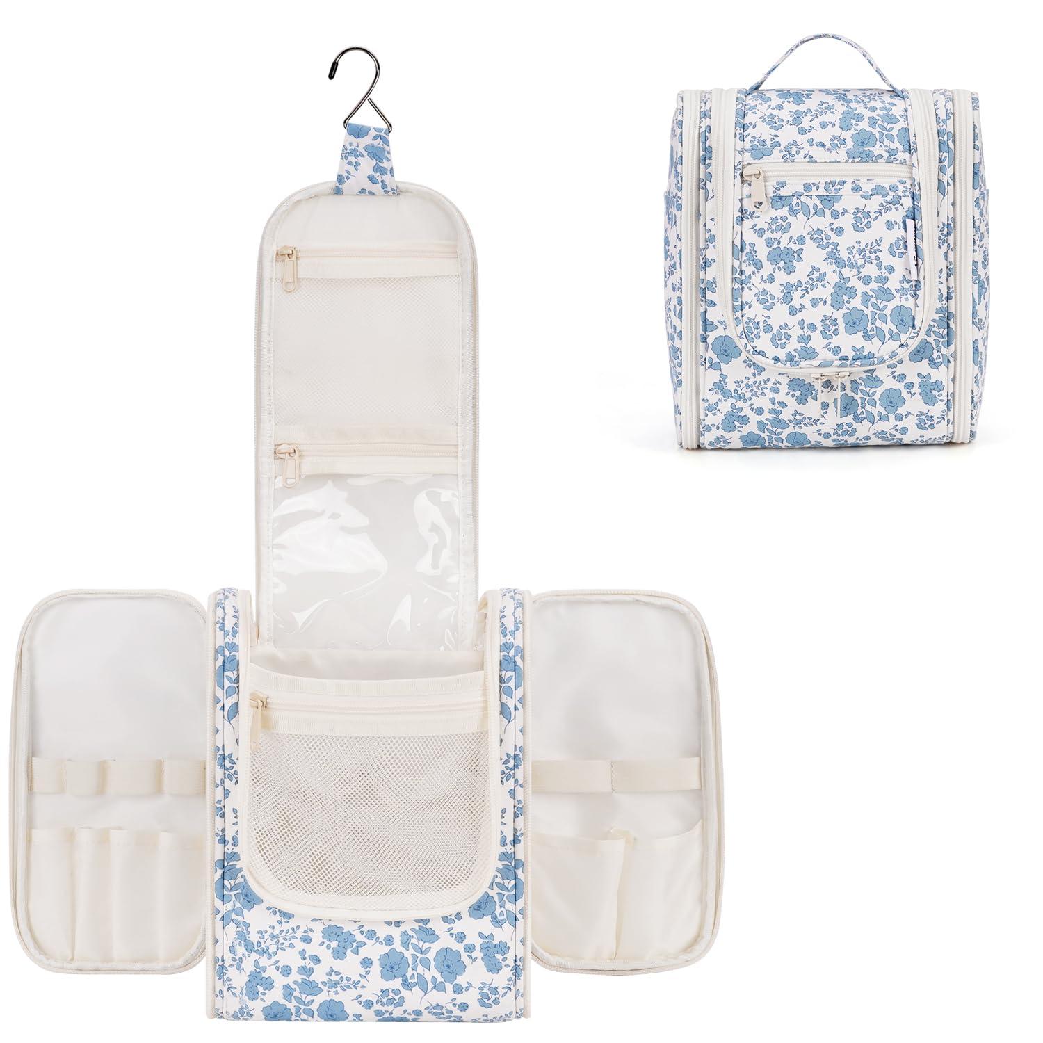 Narwey Hanging Toiletry Bag Women Travel Makeup Bag Organizer Toiletries Bag for Travel Size Essentials Accessories Cosmetics (Medium,Little Blue Flower) - Image 6