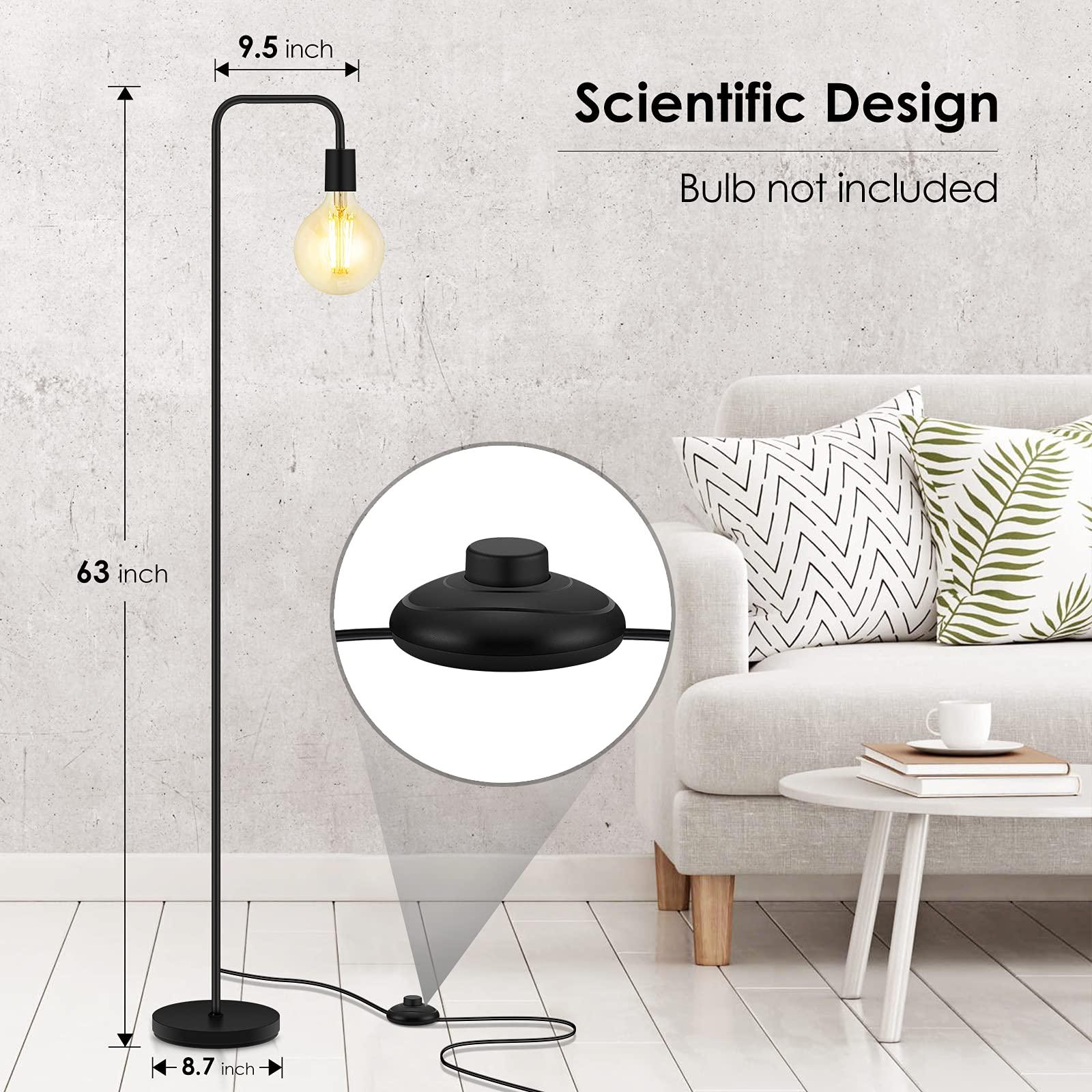 BoostArea Floor Lamp, Industrial Floor Lamp, 63 Inch Standing Lamp, E26 Socket, On/Off Footswitch, Whole Metal, ETL Listed, Modern Small Lamp for Bedroom, Living Room, Minimalist, Vintage, Mid Century - Image 6
