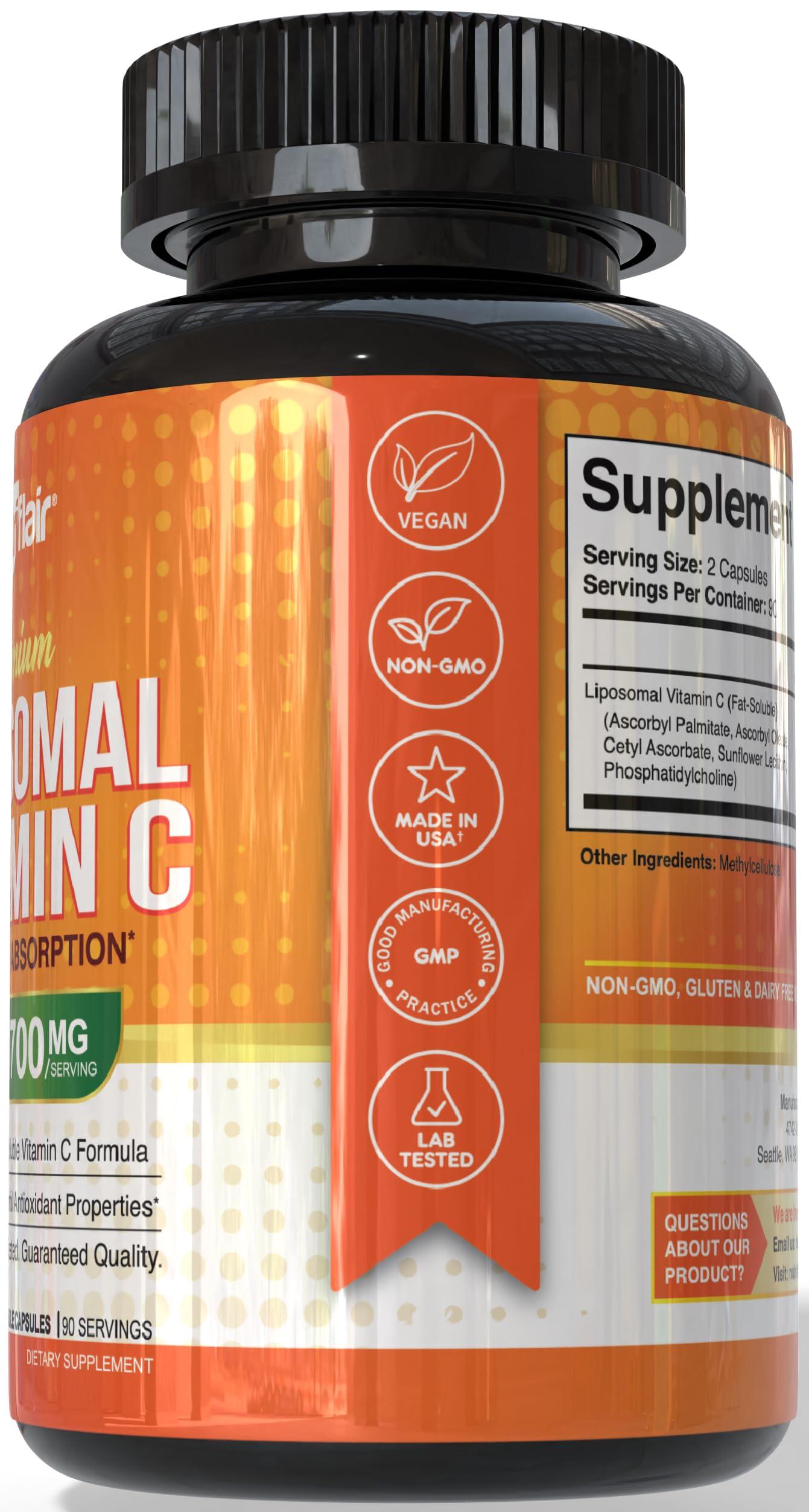 NutriFlair Liposomal Vitamin C 1600mg, 180 Capsules - High Absorption, Fat Soluble VIT C, Antioxidant Supplement, Higher Bioavailability Immune System Support & Collagen Booster, Non-GMO, Vegan Pills - Image 4