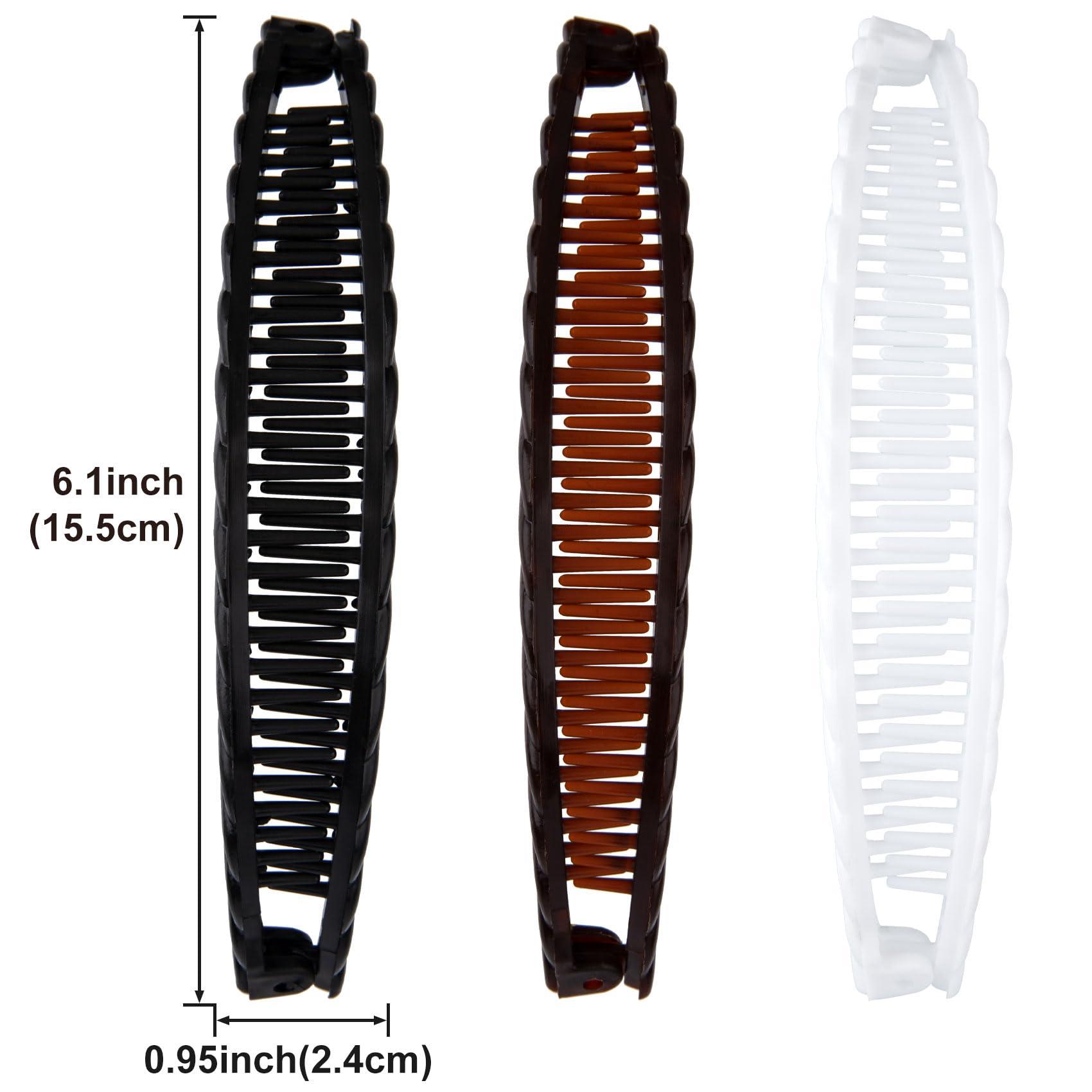 Mxxipp 3pcs Banana Hair Clips for Women, Non-Slip Large Hair Claw Clips, Classic Double Combs Hair Accessories for Thick Thin Fine Straight Curly Long Short Hair- Brown & Black & White - Image 2