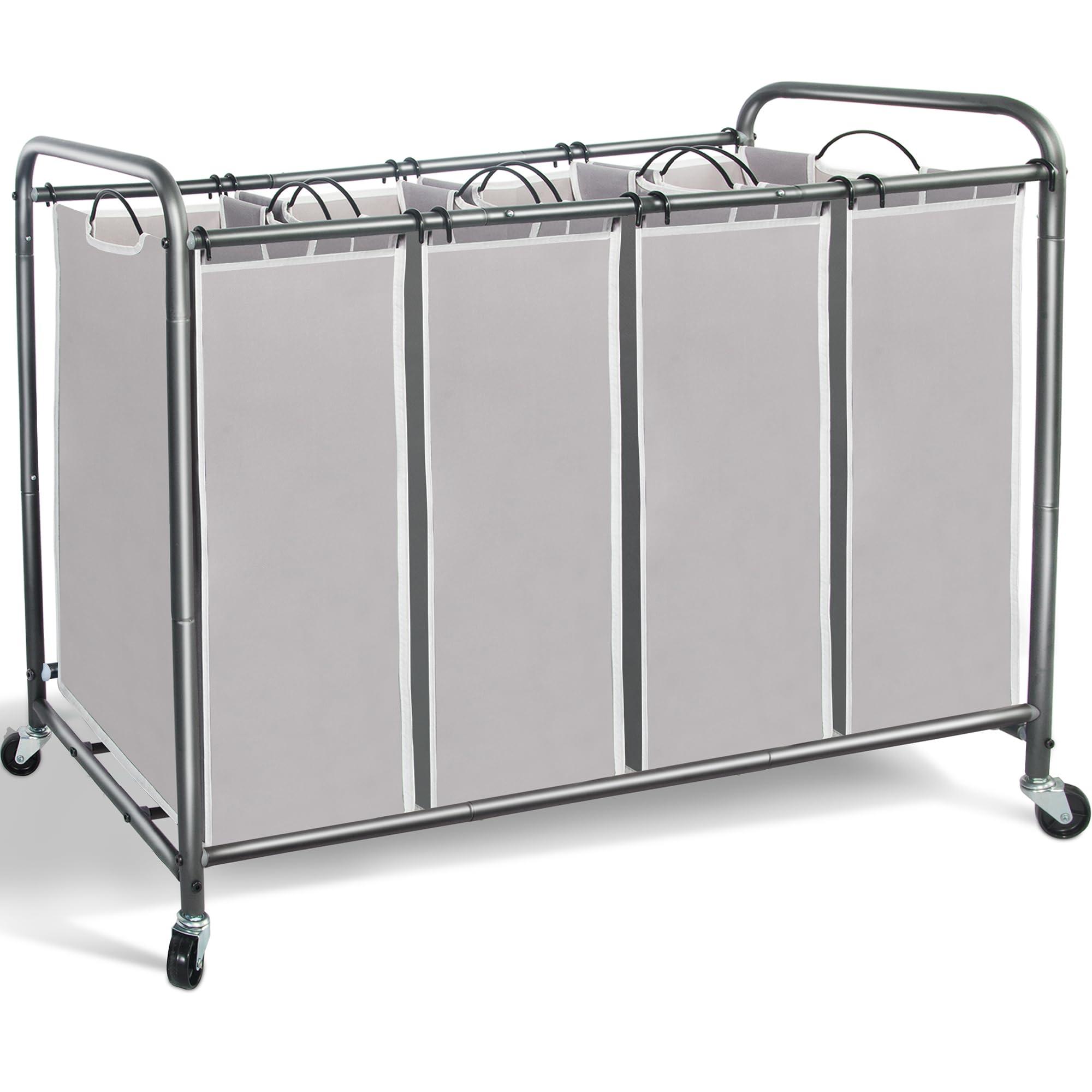 STORAGE MANIAC Laundry Sorter 4 Section, 47.8 Gal (181 L) Laundry Hamper with Wheels, Clothes Divider Basket Sorter, Clothes Separator Hamper Cart with Wheels and Removable Bags, Gray