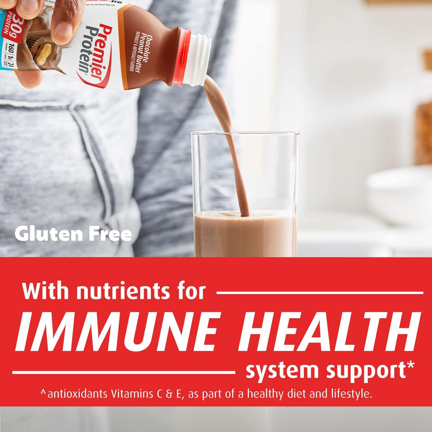 Premier Protein Shake, Chocolate Peanut Butter, 30g Protein, 1g Sugar, 24 Vitamins & Minerals, Nutrients to Support Immune Health, 11.5 Fl Oz, 12 Count - Image 4
