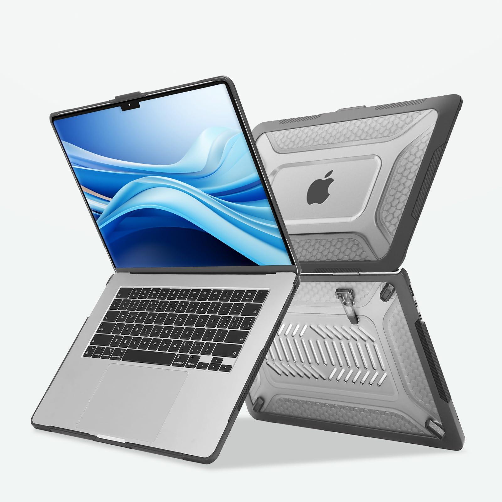 MOSISO Compatible with MacBook Air 15 inch Case 2025 2024 2023 M4 A3241 M3 A3114 M2 A2941, Honeycomb Shockproof Heavy Duty TPU Bumper Plastic Hard Case with Fold Kickstand&Keyboard Cover, Black - Image 5