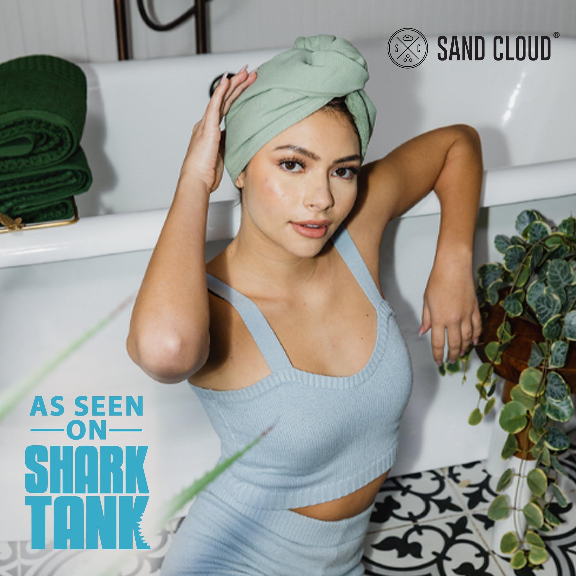Sand Cloud Cotton Hair Towel Wrap, Sage - Quick Dry Hair Towel for Wet Hair - 100% Turkish Organic Cotton, Half Terry Weave with Binding Edge - 10" x 15" Lightweight, Frizz-Free Hair Drying Towel - Image 3