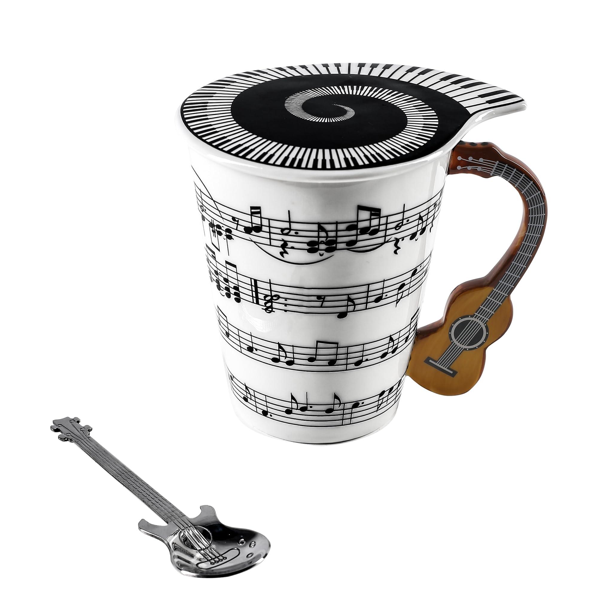 Guitar Novelty Mug Unique Musical Gift Coffee Cup with Cool Music Themed Lid & Guitar Handle Design & Guitar Spoon, Great Gifts for Music Teachers,&guitarLoversfor Holidays,Fathers Day,Men,Woman - Image 5
