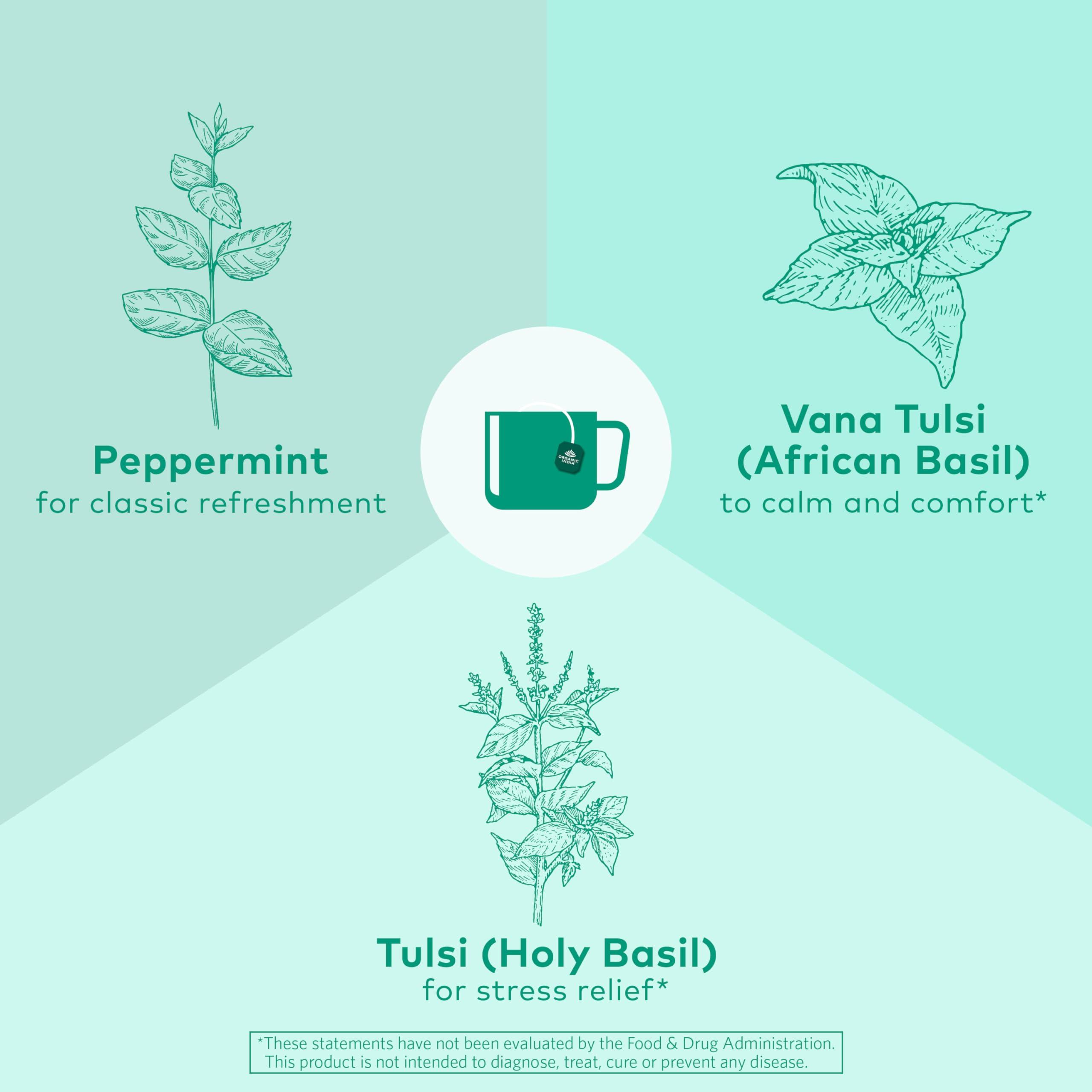 Organic India Tulsi Peppermint Tea, Immune Support, Organic, Non-GMO, and Fair Trade, 18 Infusion Bags (Pack of 1) - Image 5