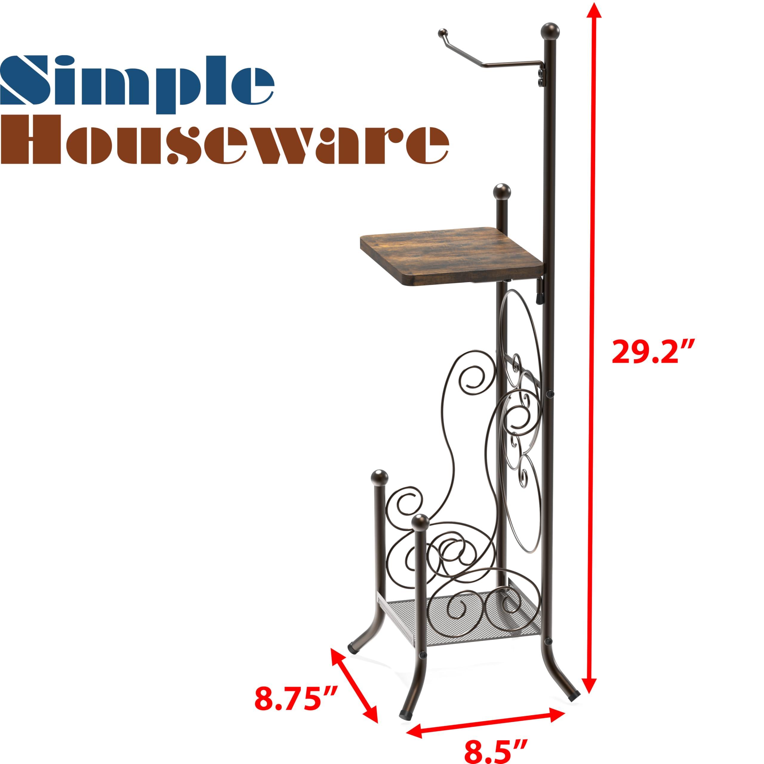 Simple Houseware English Style Bathroom Toilet Tissue Roll Holder Stand with Shelf, Bronze - Image 3
