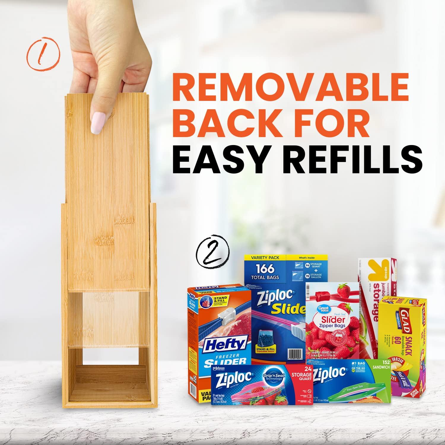 mHomeAid Bag Storage Organizer - Bamboo Food Plastic Baggie Holder, Dispenser, and Container for Kitchen Drawer - Fits Ziplock and Ziploc Gallon, Quart, Sandwich & Snack Sized Slider Bags (Bamboo) - Image 5