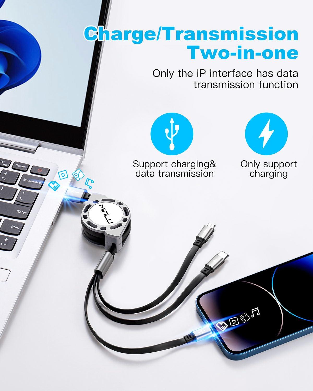 Multi Charging Cable 3A, [2Pack 4ft] Retractable Multi Charging Cord 3 in 1 Fast Charger Cord, Multi Charger Adapter with Lightning/Type C/Micro USB Ports for Cell Phones/iPhone/Samsung/PS/Tablets - Image 3