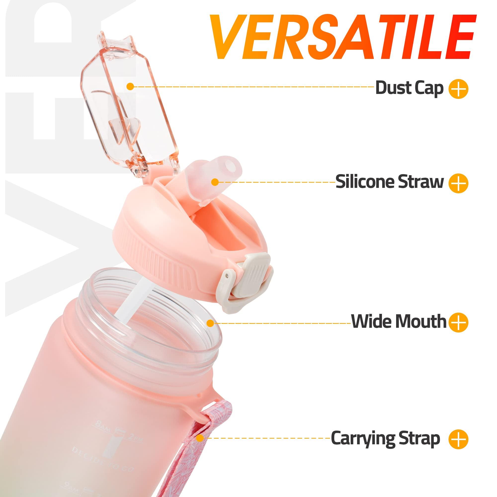 YC Kitchen Motivational Water Bottle with Time Marker- 32oz Water Bottles with Times to Drink, Leakproof & BPA Free Sports Water Bottle with Straw & Carry Strap for Fitness, Gym, and Outdoor Sports - Image 3