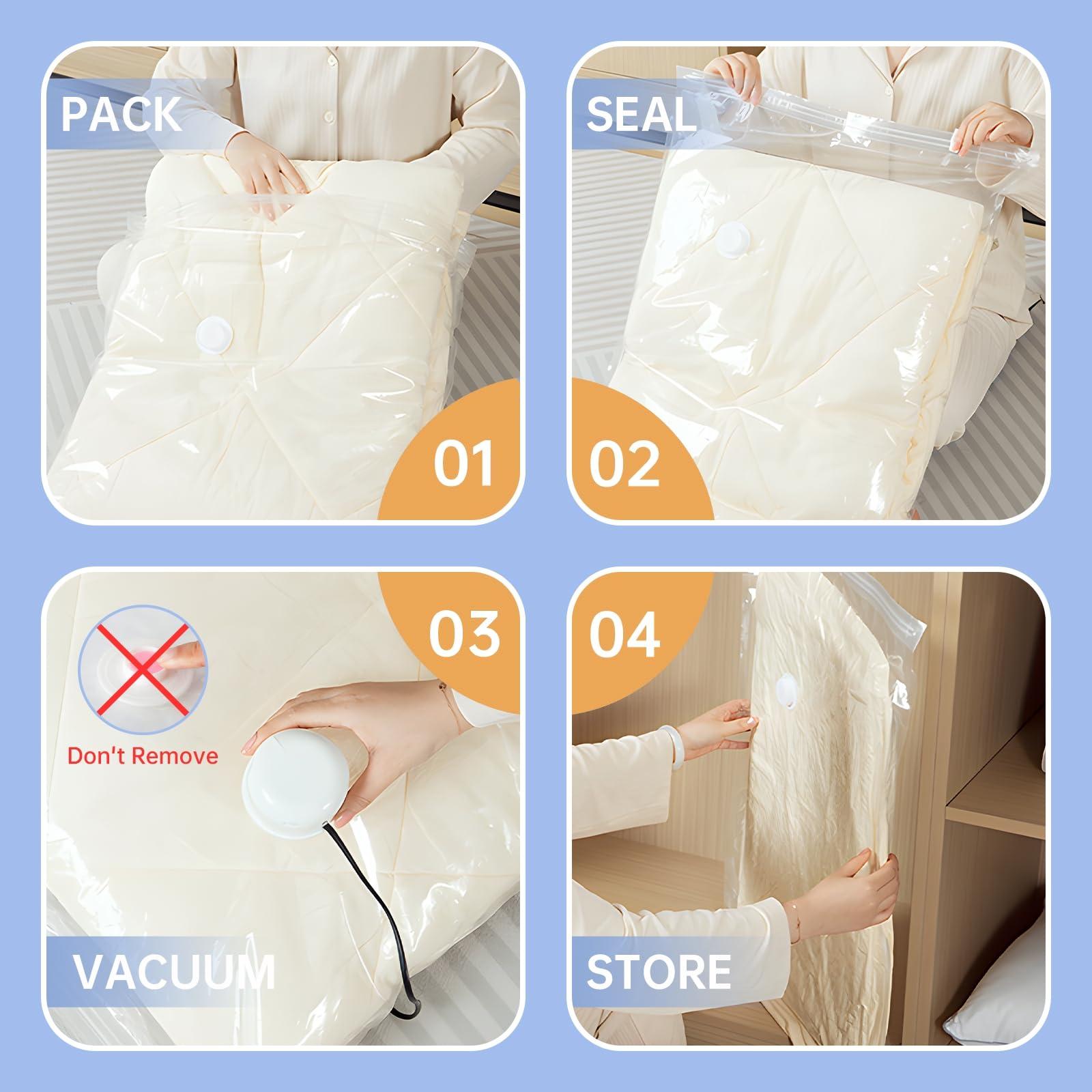12 Pack Vacuum Seal Bags for Clothing, Vacuum Storage Bag with Electric Pump, Vacuum Bags for Travel, Luggage Compression Packing, Space Saver Bags (3 Small, 3 Medium, 3 Large, 3 Jumbo) - Image 7