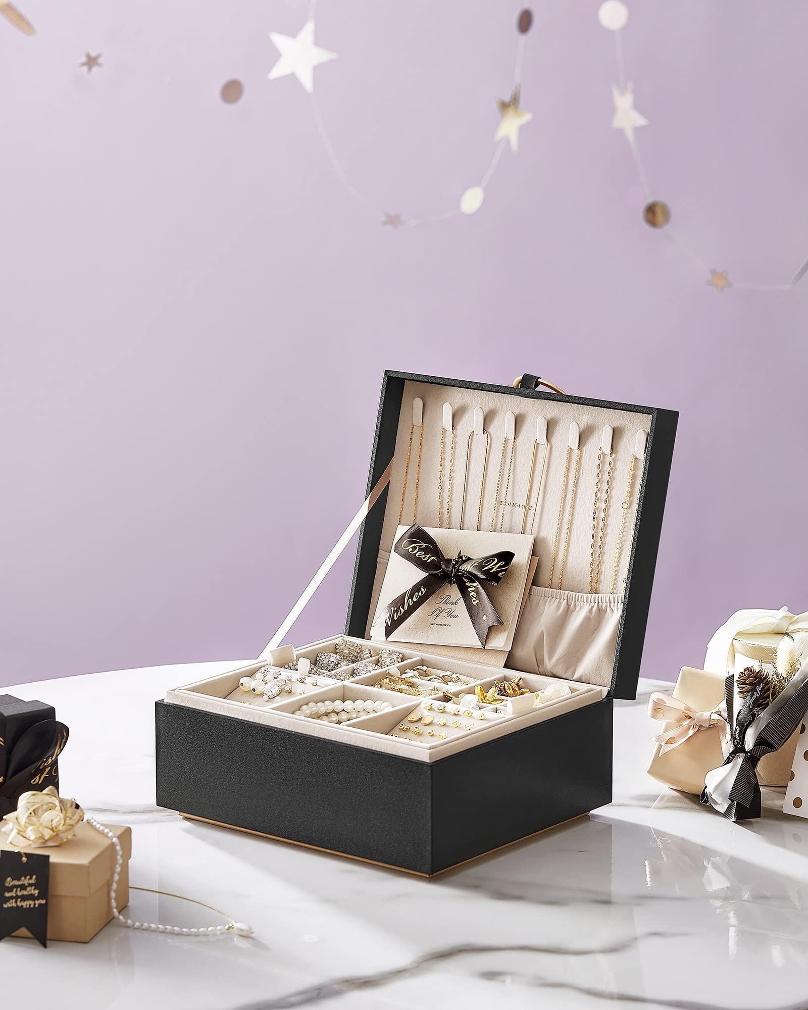 SONGMICS 2-Layer Jewelry Box, Jewelry Organizer with Handle, Removable Jewelry Tray, Jewelry Storage, Floating Effect, 8.1 x 9.4 x 4.3 Inches, Gift Idea, Black UJBC165B01 - Image 8