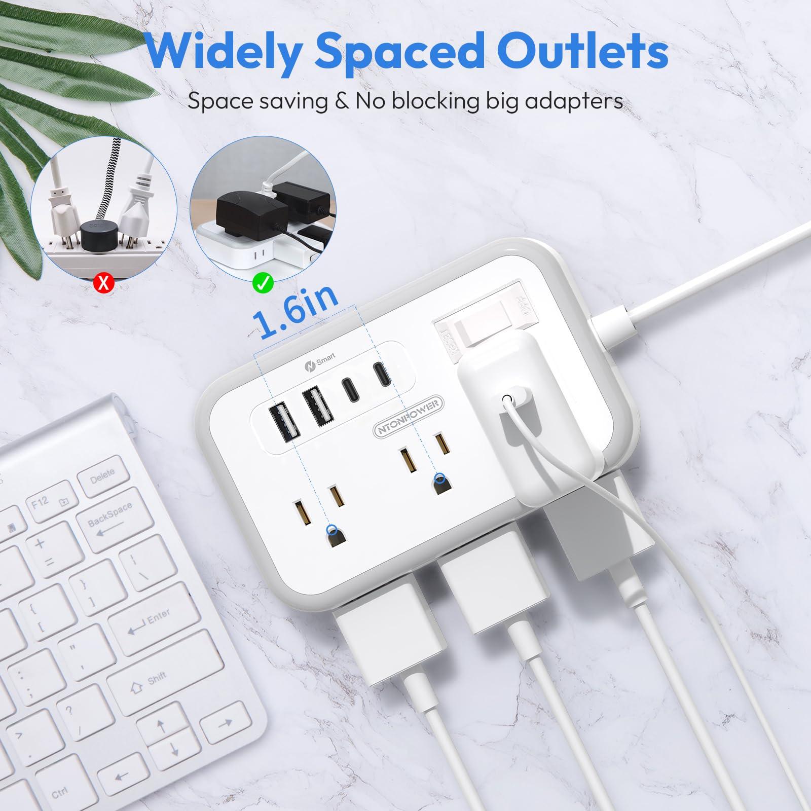 Extension Cord 15 ft, Surge Protector Power Strip with 6 Outlets 4 USB Charger(2 USB C Port), Flat Plug Outlet Extender, 1080 Joules Protection for Indoor, Home, Office Supplies, Dorm Room Essentials - Image 4