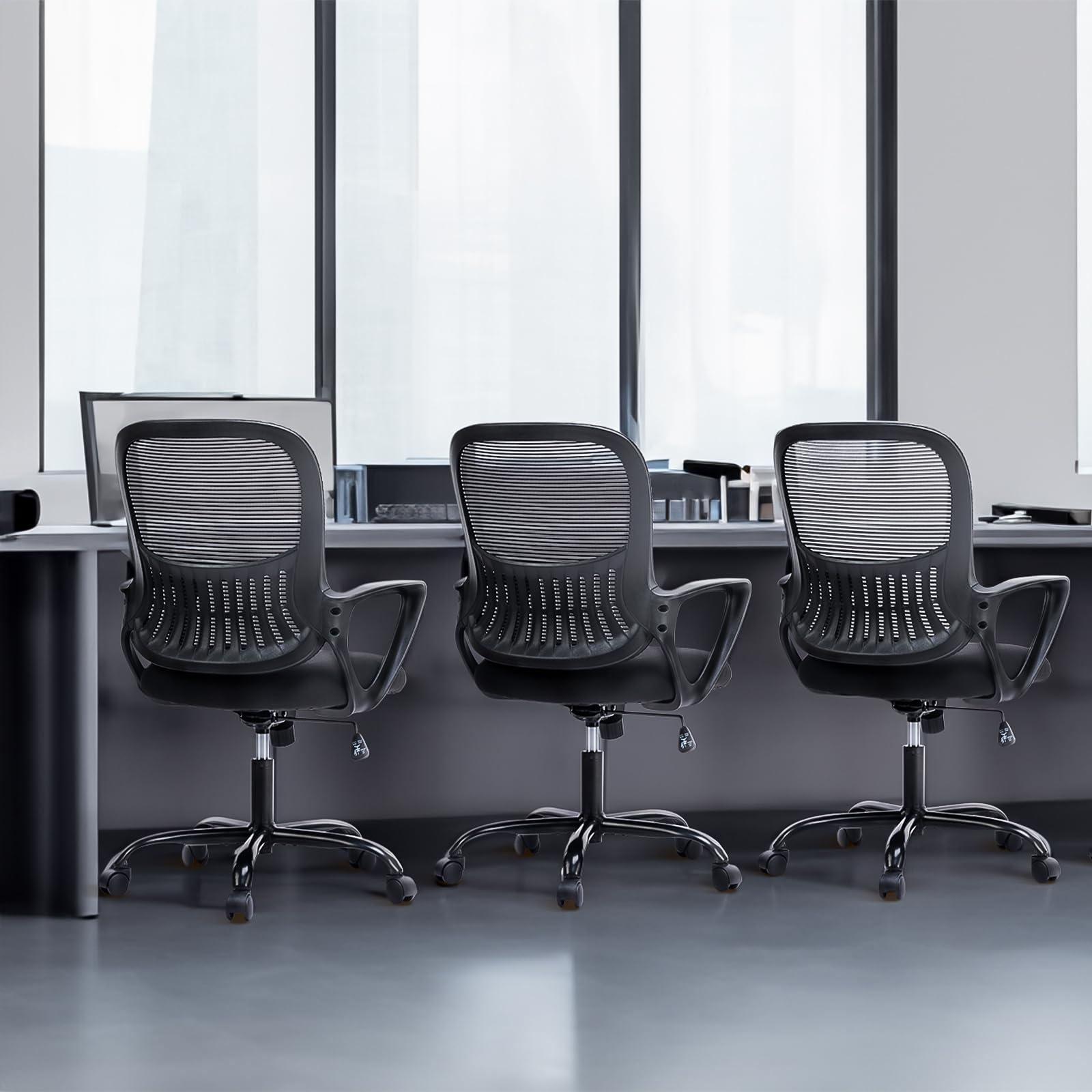 SMUG Home Office Computer Desk Chair, Ergonomic Mid-Back Mesh Rolling Work Swivel Task Chairs with Wheels, Comfortable Lumbar Support, Comfy Arms for Bedroom, Study, Dorm, Student - Image 8