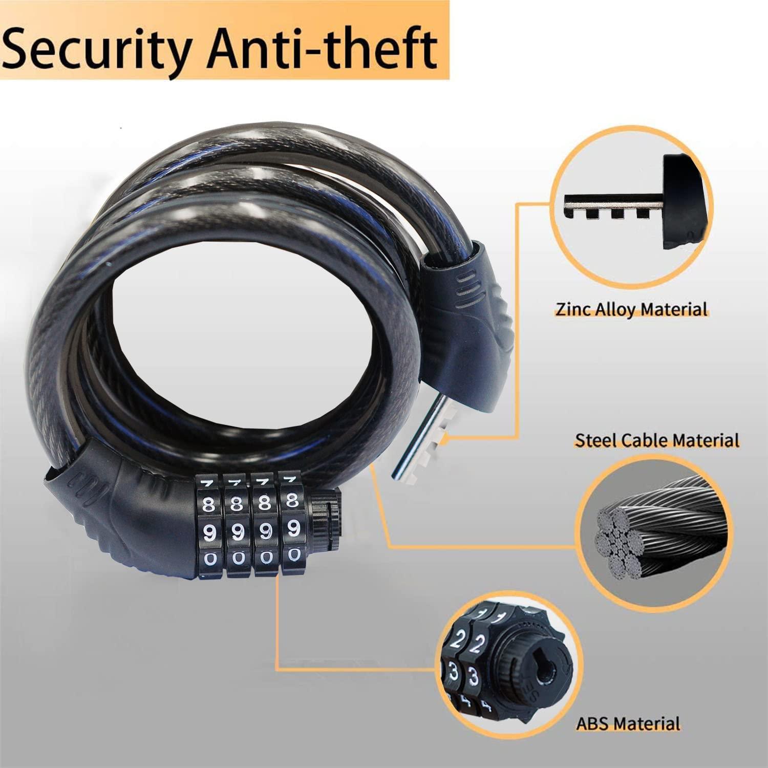 Combination Bike Cable Lock - 4 Digit, 32 inch Long Coiled Security Resettable Cable Lock, Anti-Theft Accessories for Mountain Bike, Road Bike, Electric Bicycle, Scooter - Image 2