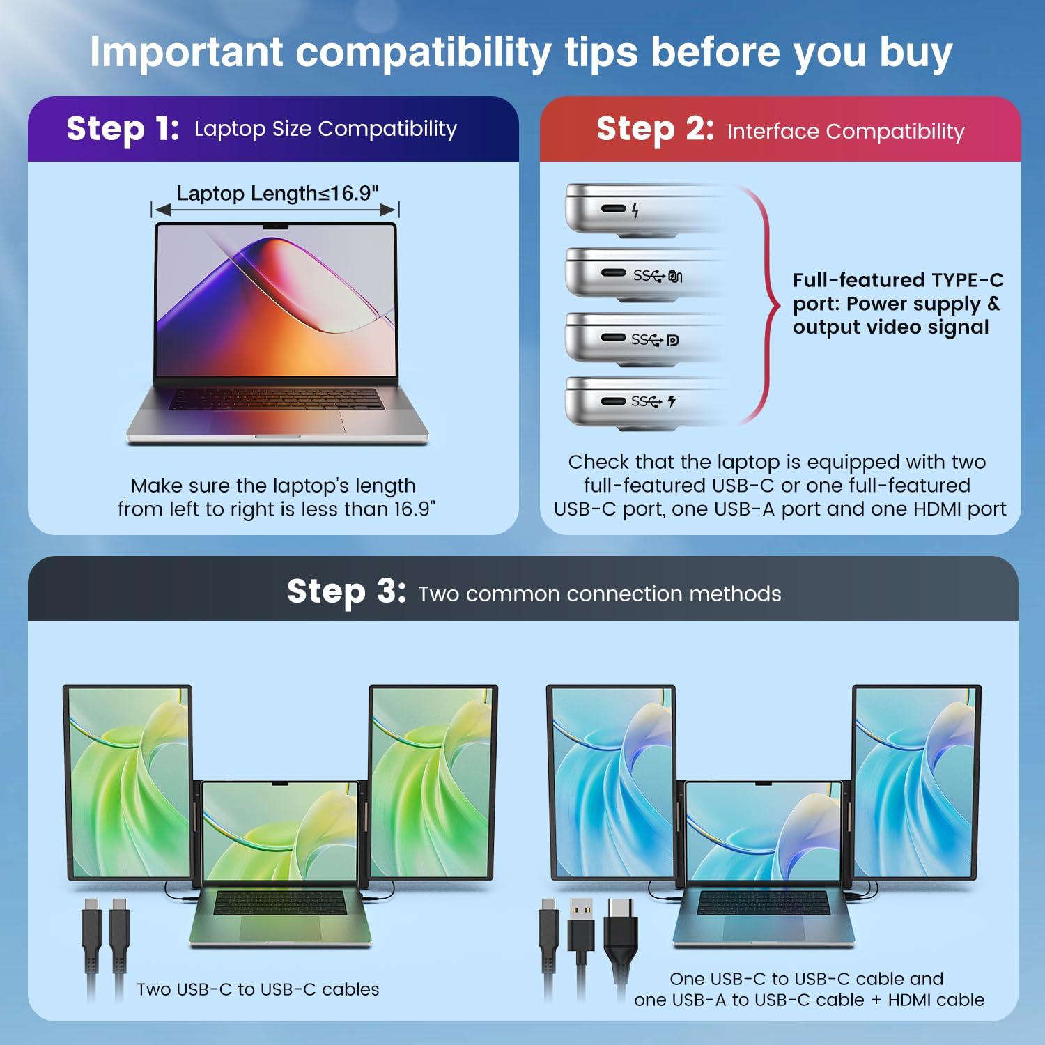 FLYTOCCA 16" Laptop Screen Extender, Updated 1200P FHD Portable Monitor with 16:10 Aspect Ratio Screen, Rotation Detachable Screen, Laptop Monitor Extender Compatible with Windows, Mac, Chrome - Image 6
