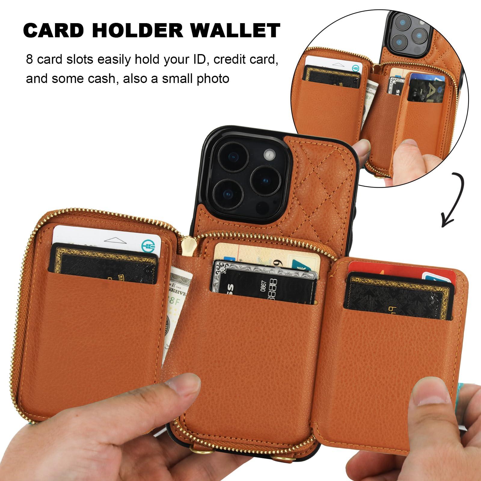 Bocasal Crossbody Wallet Case for iPhone 16 Pro Max, RFID Blocking PU Leather Zipper Handbag Purse Flip Cover, Kickstand Folio Case with Card Slots Holder Wrist Strap Lanyard 5G 6.9 Inch (Brown) - Image 4