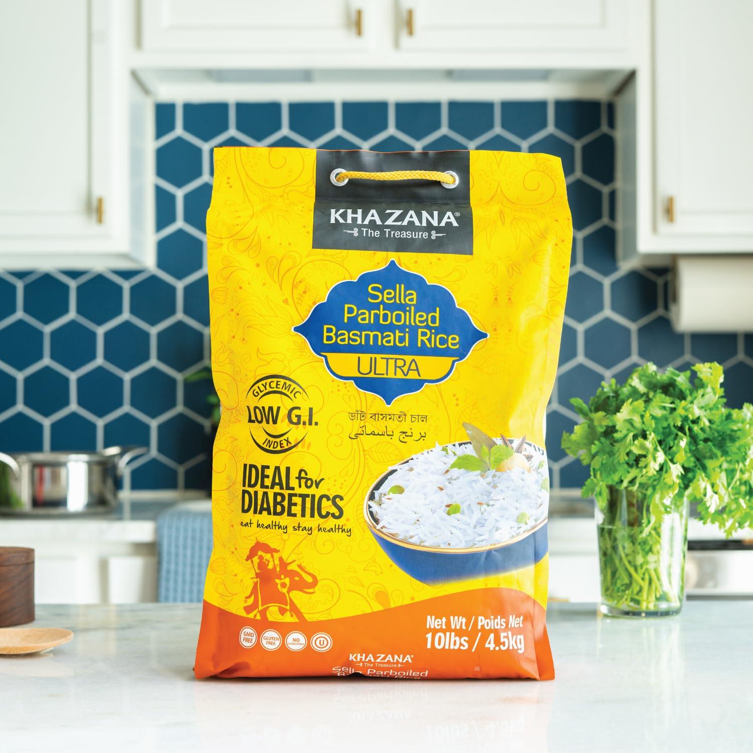 Authentic Ultra Long Sella Parboiled Basmati Rice by Khazana in 10 lb Bag - Aromatic and Flavorful Indian Grain - Non-GMO, Gluten Free, Kosher, Cholesterol Free - Image 4