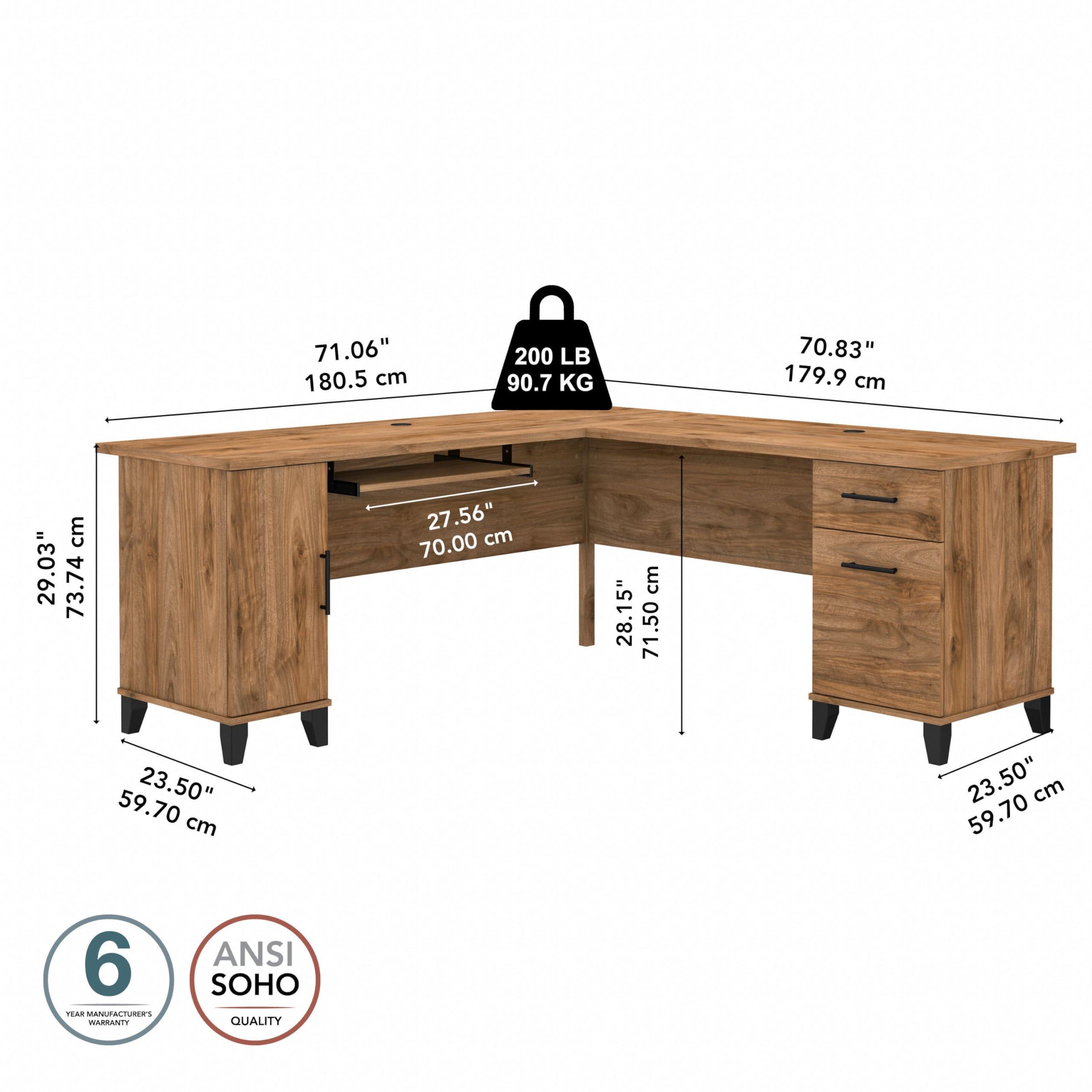 Bush Furniture Somerset 72W L Shaped Desk with Storage in Fresh Walnut - Image 3