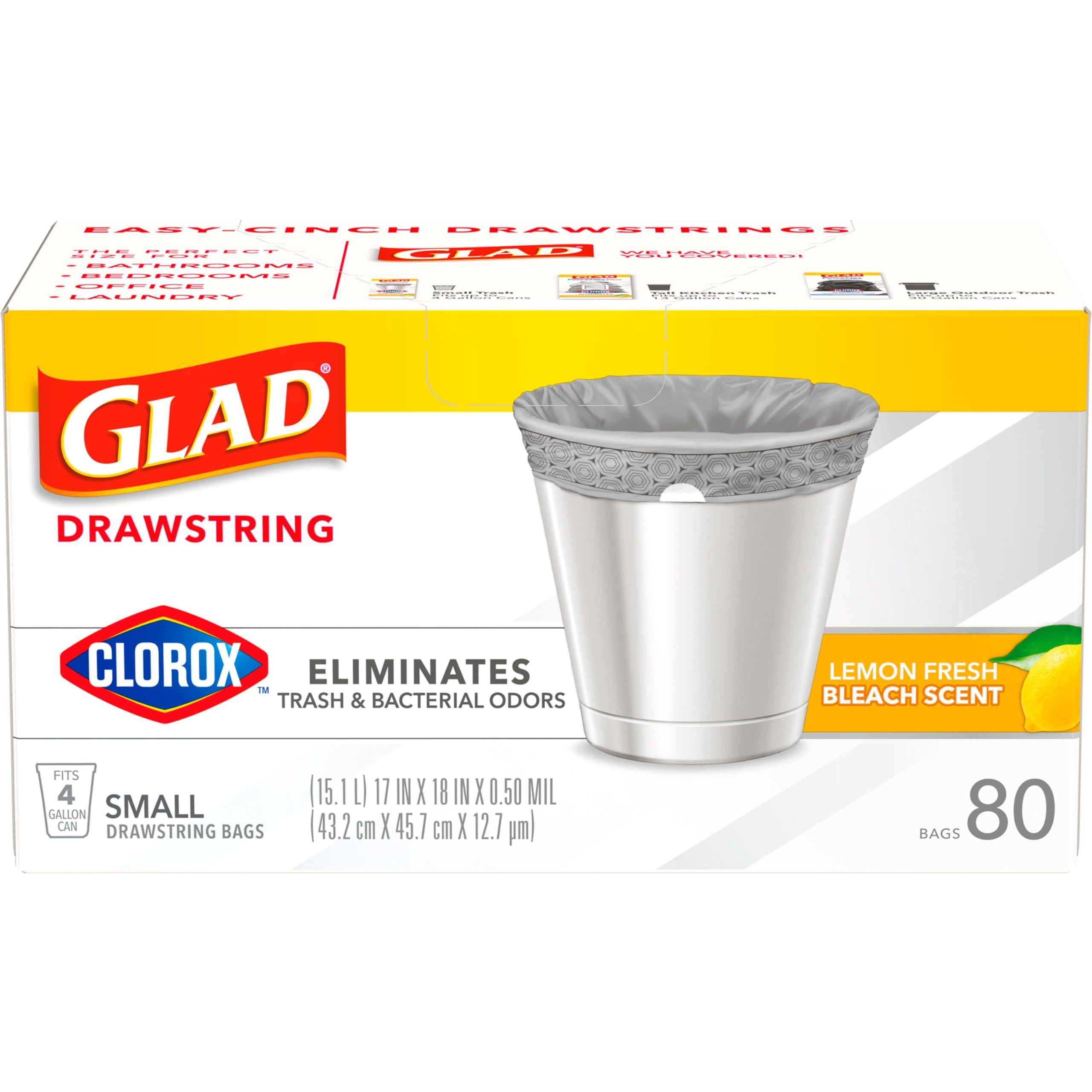 Glad Small Drawstring Trash Bags with Clorox, 4 Gal, Lemon Fresh Bleach, 80 Ct (Package May Vary) - Image 8