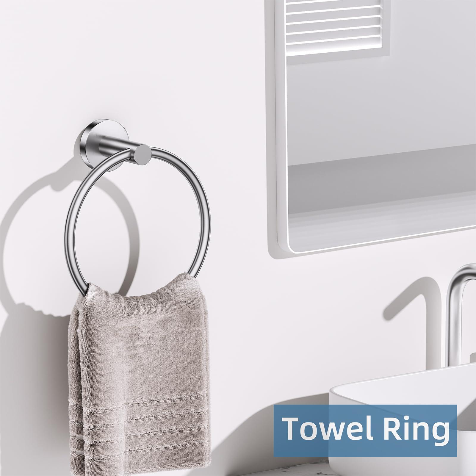 5 Pieces Brushed Nickel Round Towel Bar Set Bathroom Hardware Accessories Set Upgraded Toilet Paper Holder Towel Rail Set for Bathroom Stainless Steel Wall Mounted Bathroom Set,23.6 in - Image 5