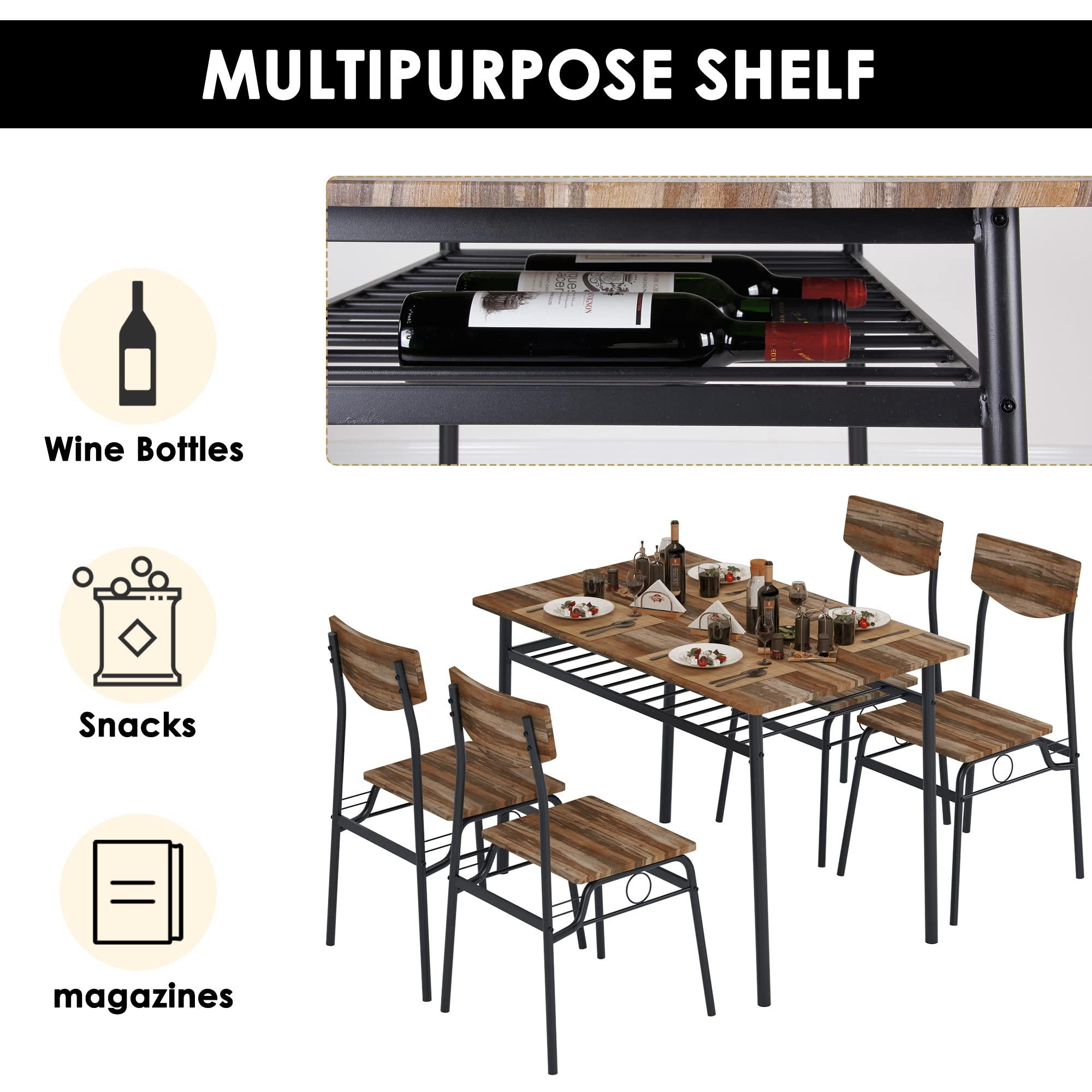 soges 5 Piece Dining Table Set for 4 Person, Kitchen Dinette Sets with 4 Chairs, Kitchen Table and 4 Chair Set with Storage Rack, Modern Dining Room Set with Wooden Top and Metal Legs - Image 7