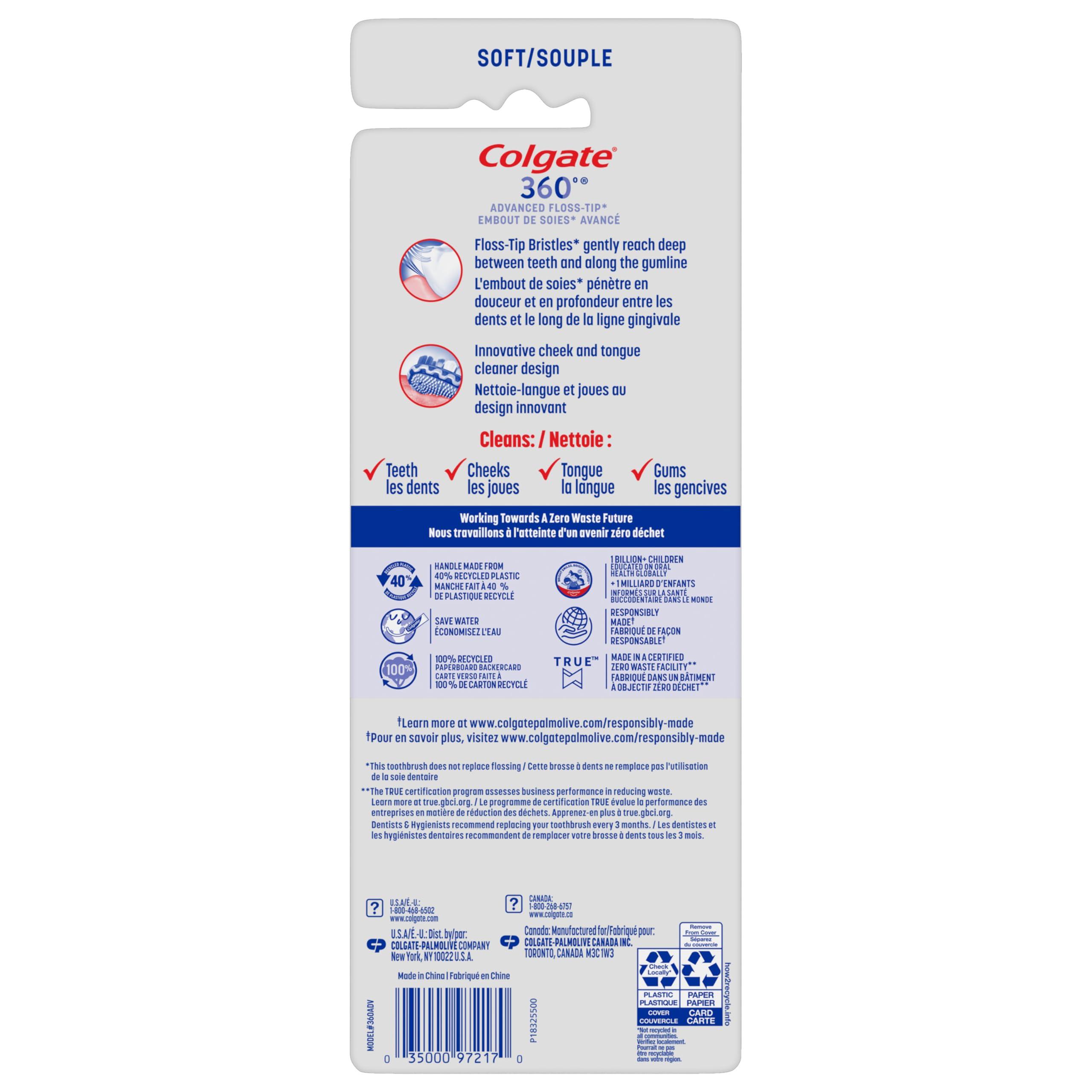 Colgate 360 Advanced Floss Tip Toothbrush, Soft Toothbrush for Adults, 4 Pack - Image 8