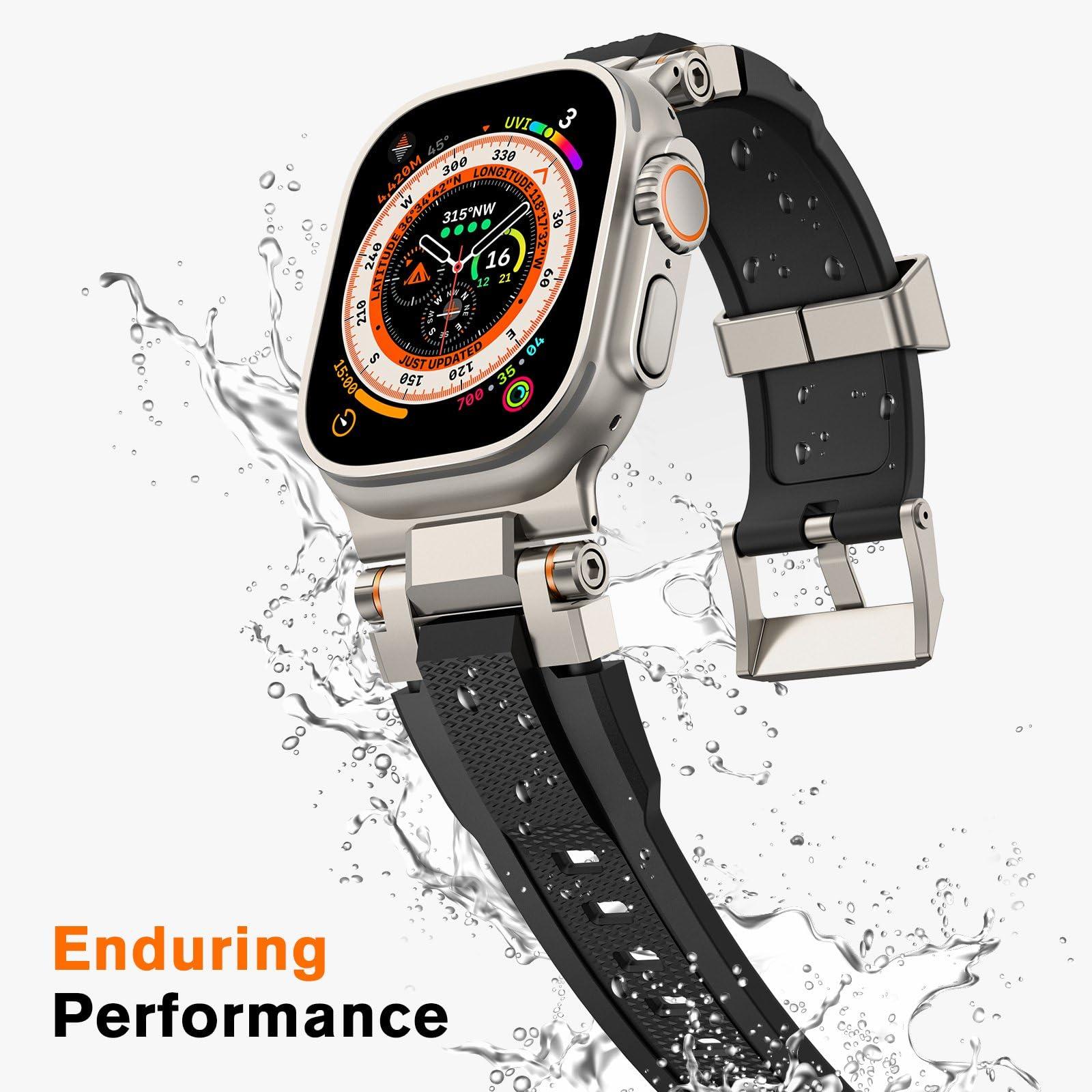 amBand Bands Compatible with Apple Watch Ultra 2/1 49mm, M1 Sport Series Rugged Durable Strap with Metal Connector to Match Ultra's Titanium Case for iWatch 49 mm Men Titanium/Black - Image 7