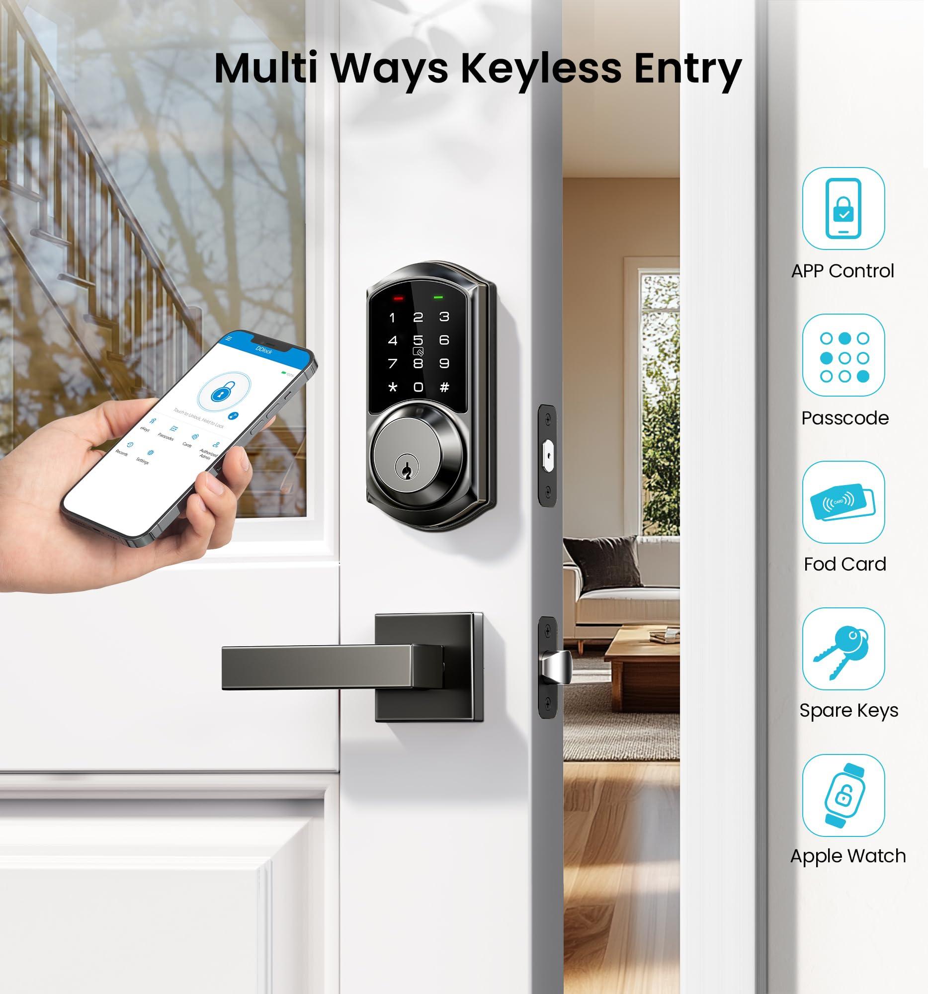 Veise VE06-L Smart Locks with 2 Lever Handle Set, App Control, Keyless Entry Deadbolt for Front Door, Electronic Digital Touchscreen Keypad, Auto Lock, Waterproof, Easy Installation, Matte Black - Image 2
