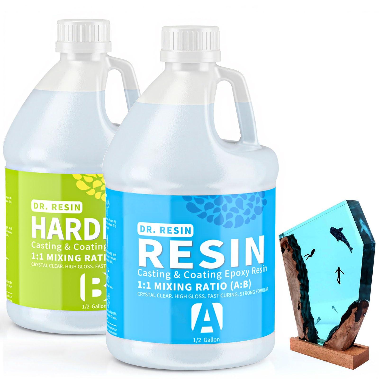 Clear Epoxy Resin Kit 1 Gallon, 2 Part Resina Epoxica for Countertop Wood Table Bar top, Self-Leveling Food Safe Crystal Casting Resin Coat for Crafts Art Jewelry Tumbler Coasters Tabletop DIY