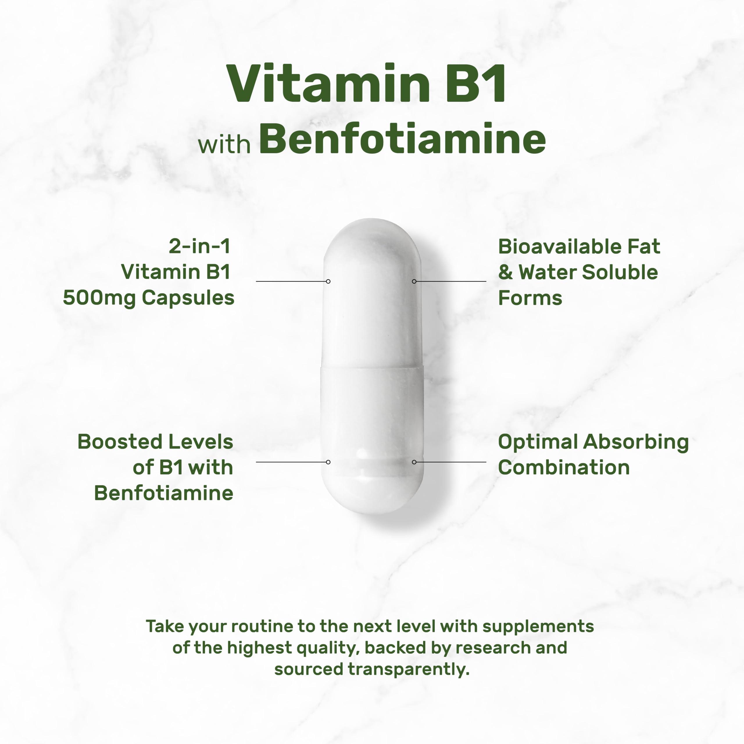 Deal Supplement Vitamin B1 500mg with Benfotiamine, 240 Capsules – 2 in 1 Enhanced Formula – Fat & Water Soluble Thiamine B1 Supplement – Third Party Tested, Non-GMO, No Gluten - Image 3