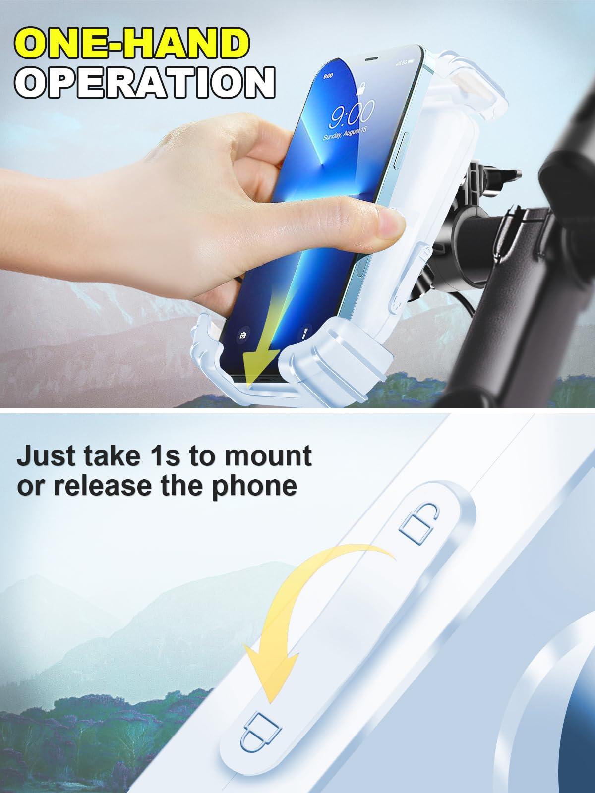 CRUIHOG Bicycle Cell Phone Holder,Handlebar Motorcyle Bike Phone Holder,Handlebar Phone Clamp,1s Lock & Ultra-Stable,Silicone Wrapped Phone Mount,Phone Stand for E-Bike,Scooter,Stroller,ATV - Image 2