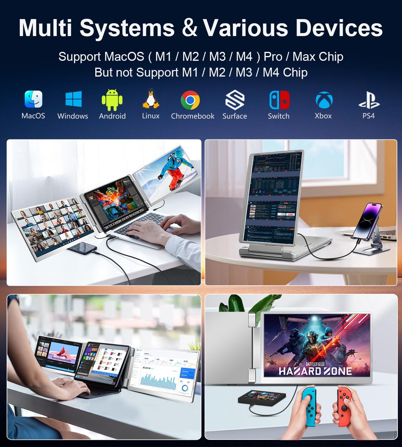 Laptop Screen Extender, 16" FHD 1200P IPS Triple Portable Screen Extender Monitor for 12"-18.5" Laptop, Plug & Play Laptop Monitor Extender, Fit for MacOS, Wins, Dex, Chrome, Surface, Switch - Image 7