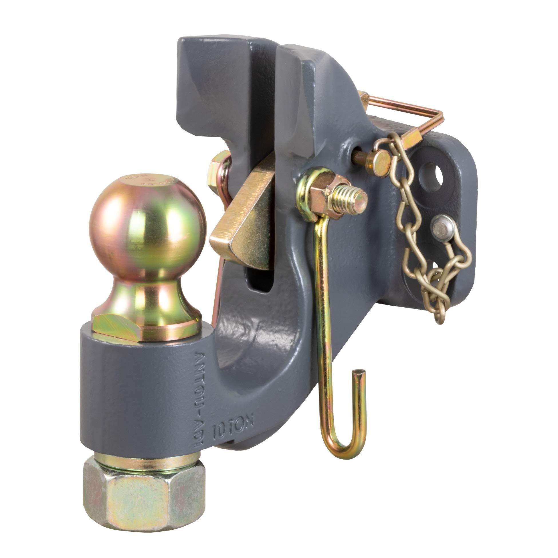 CURT 48411 SecureLatch 2-Inch Ball and Pintle Hitch Hook Combination, 20,000 Pounds, Mount Required, Battleship Grey Finish