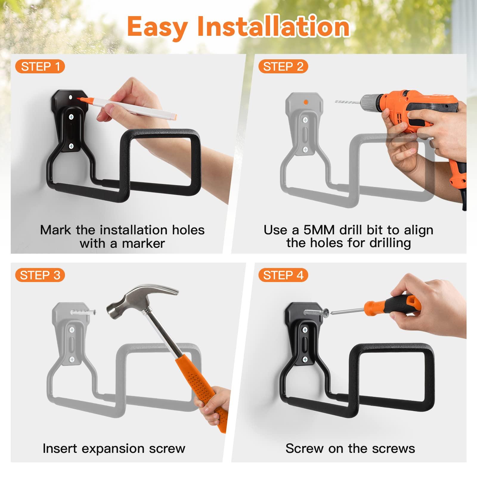 UPCERA Hose Holder Stand Wall Mount, 2Pcs Heavy Duty Garden Hose Hanger Reel, Metal Water Pipe Tube Hooks Rack for Outside Yard, Garage, Storage Organizer - Black - Image 7