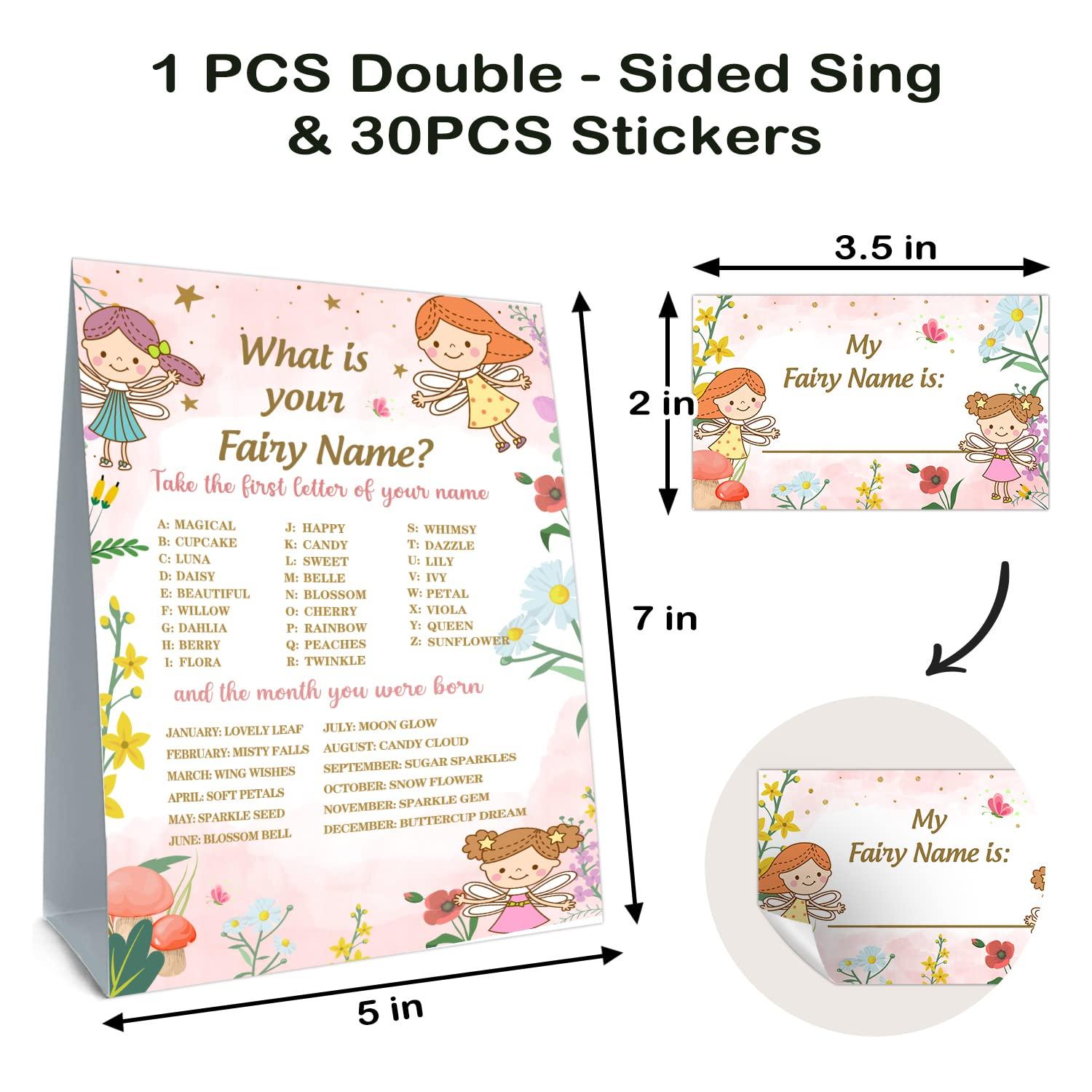 What is Your Fairy Name Game - Fairy birthday party game, Fairy Birthday Party Sign for Girls, Holiday Activity, Kids Fairy Activity Decoration Supplies(1 Fairy Theme Sign and 30 Name Tag Stickers) - Image 3