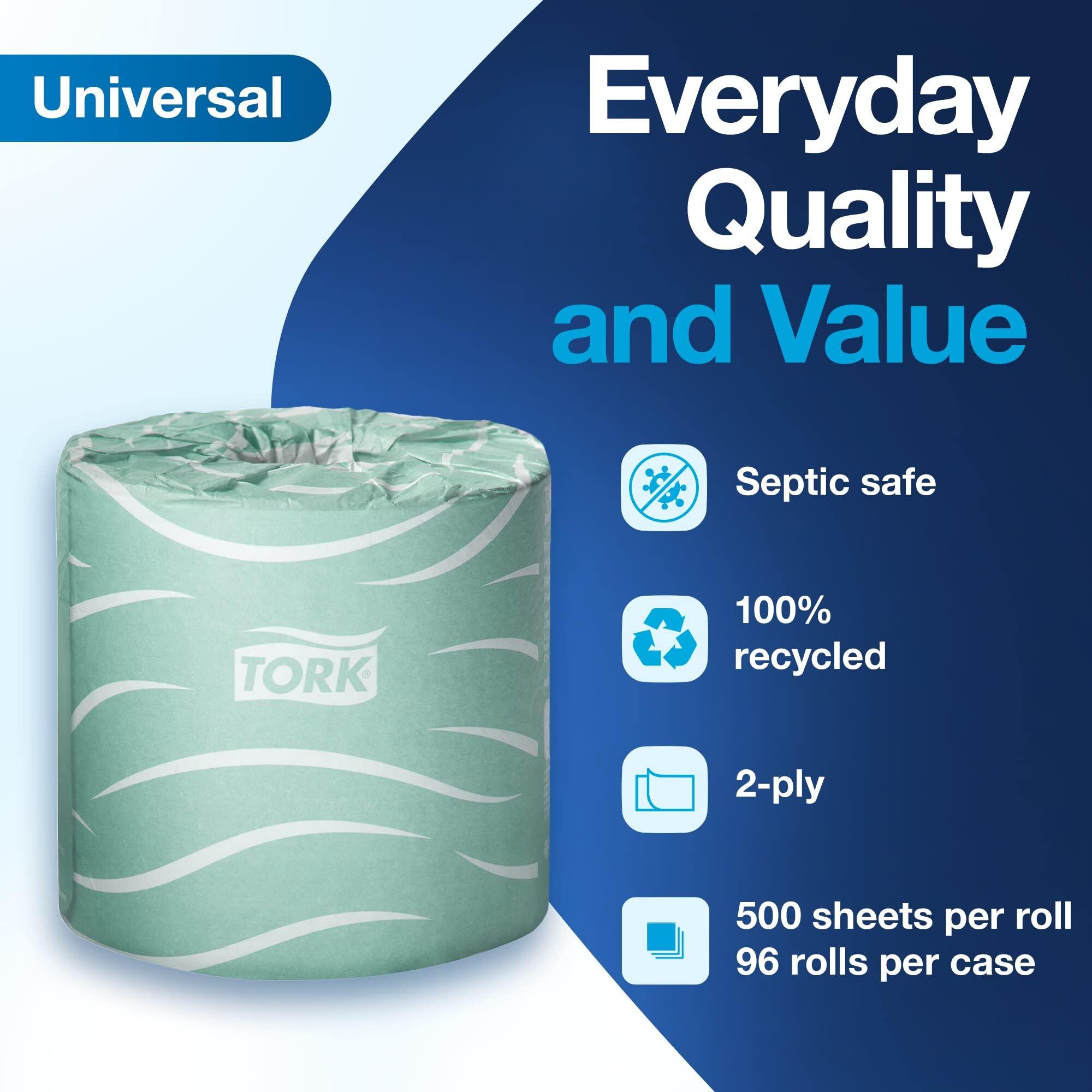 Tork Septic Safe Toilet Paper, White, 2-Ply 100% Recycled, Eco-Friendly, T24 Compatible 96 Rolls x 500 Sheets (TM1616S) - Image 3
