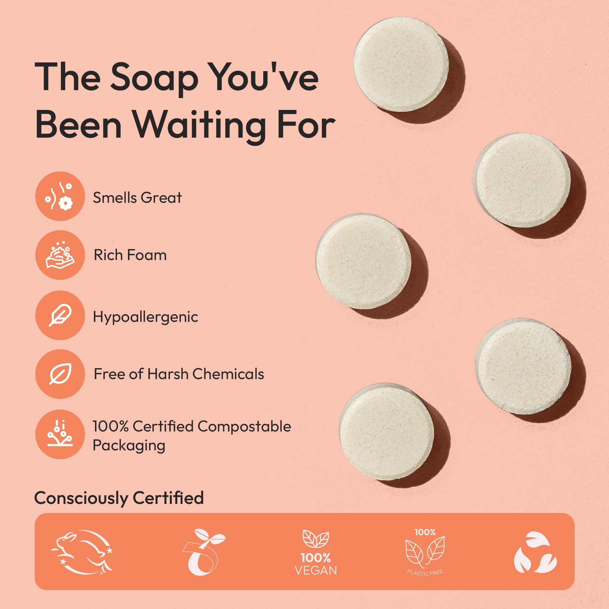 FOMIN Hand Soap Starter Kit - 6 Variety Pack of Foaming Hand Soap Refills + 1 Glass Dispenser - Eco-Friendly Foaming Hand Soap Tablets for All Skin Types - Makes 48 fl oz Soap - Image 5