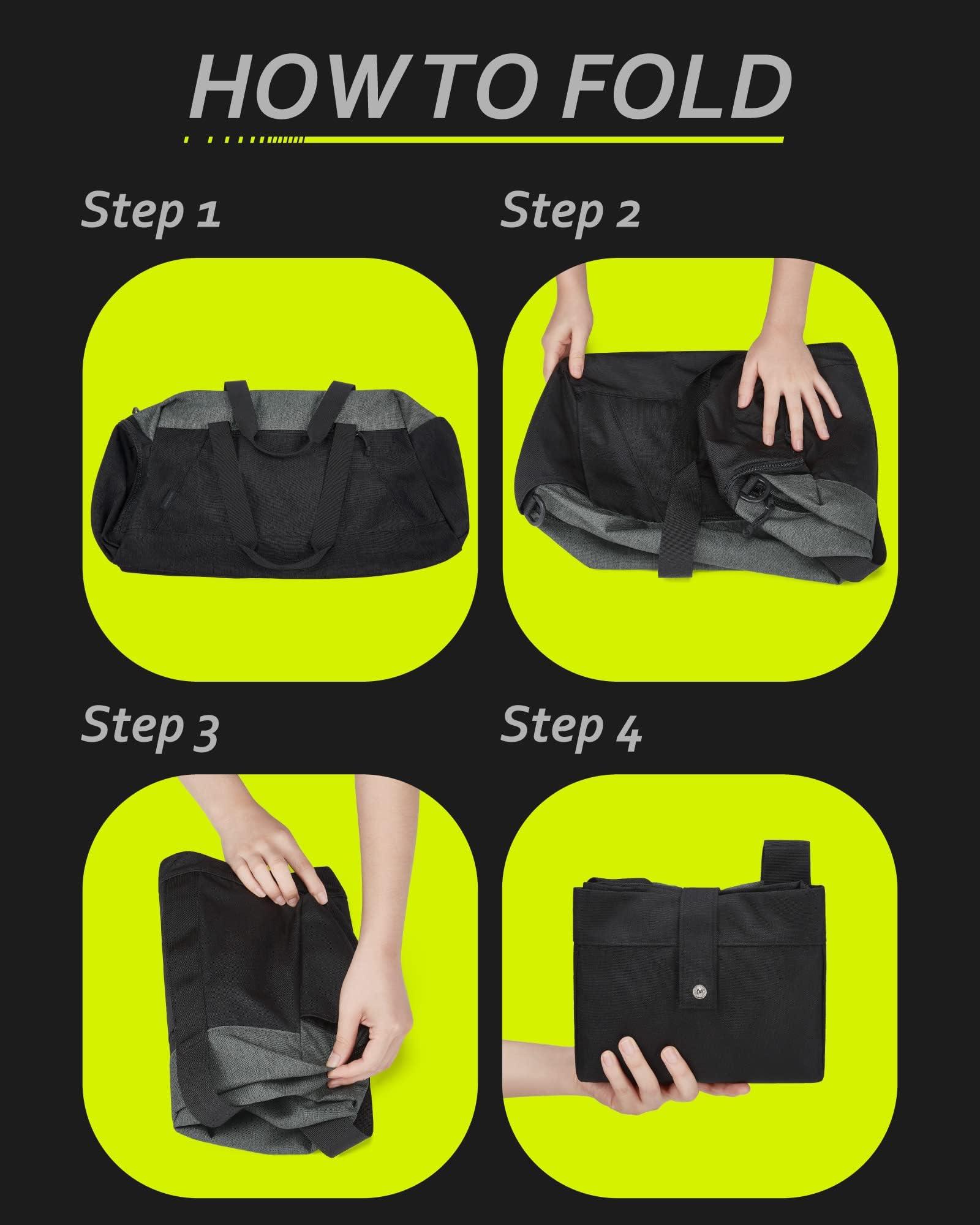 BAGSMART Gym Bags for Men Women, Foldable Travel Duffle Bag, Lightweight Weekender Duffel Bag With Shoe Compartment, Water Resistant Workout Duffle Sports Bag for Travel Yoga, Black - Image 6