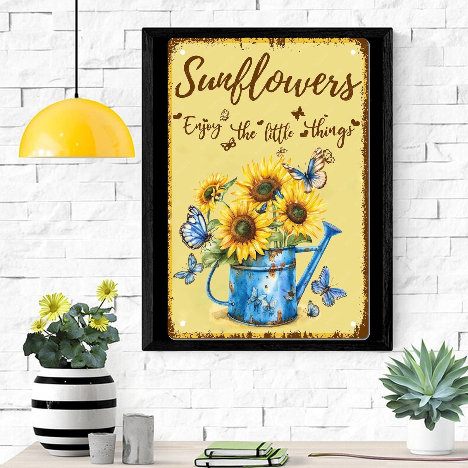 WIZYXQ Metal Signs Sunflowers Enjoy The Little Things Sign Vintage Signs Retro Aluminum Metal Tin Sign for Home Office Kitchen Bar Cafe Garden Wall Decor 12x8 Inch - Image 6