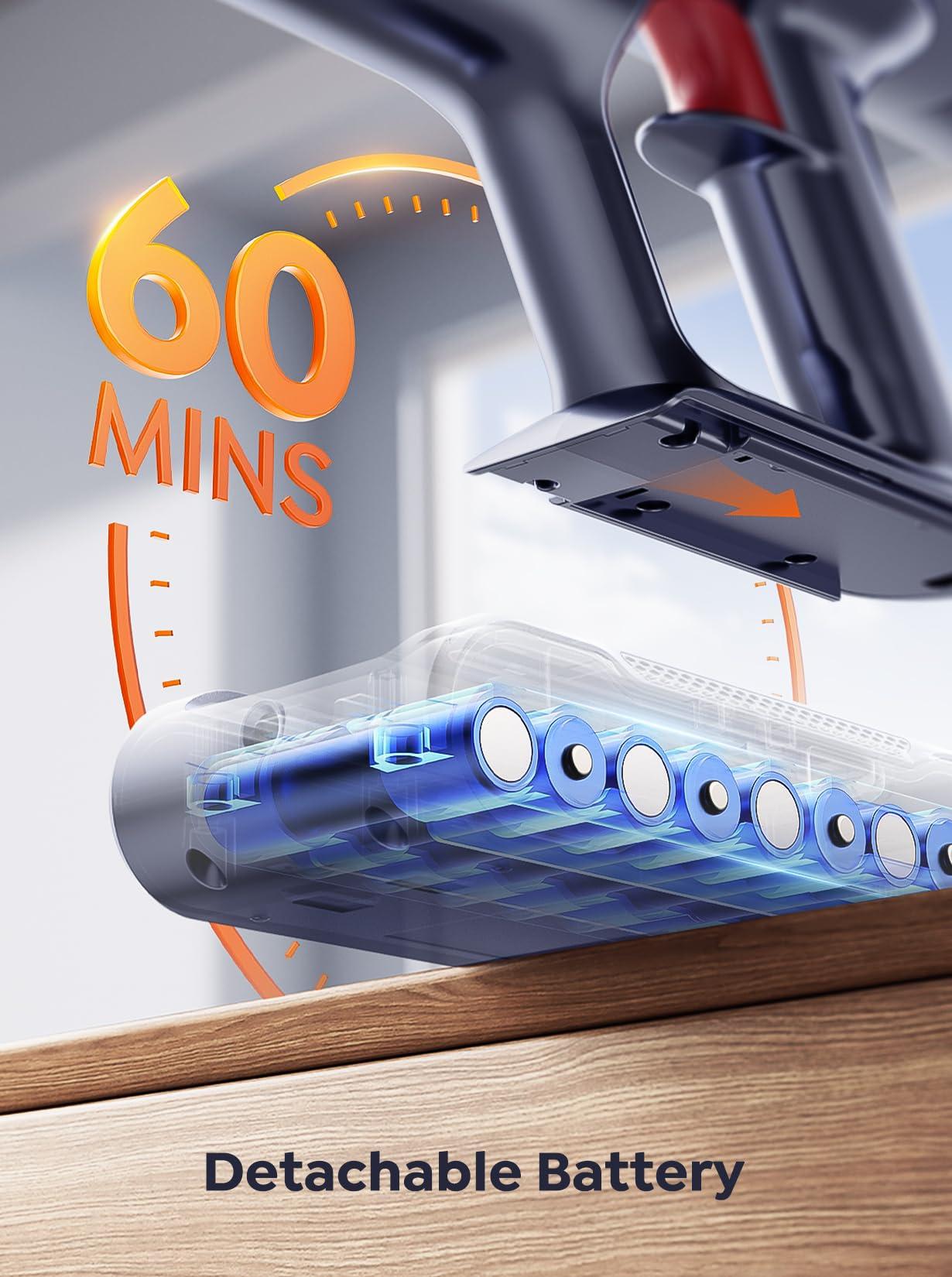 INTETURE Cordless Vacuum Cleaner, 550W 45Kpa Vacuum Cleaners for Home, Stick Vacuum with Self-Standing, Max 60 Mins, Touch Screen, Vacuum Cleaner with Charging Station for Hard Floor Carpet Car Pet - Image 3