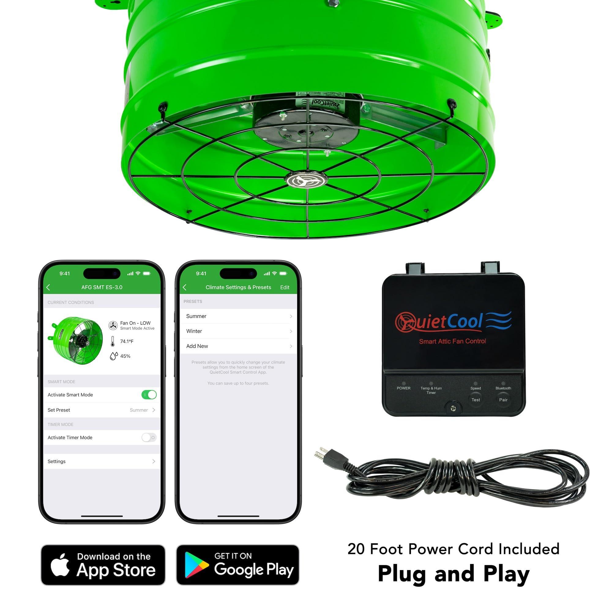 Quietcool AFG SMT ES-3.0 Smart Attic Fan for Gable Vents - Up to 2801 CFM - As low as 22 Watts - Smart App Control - Thermostat and Humidistat - 20ft Power Cord - Plug-and-play - Three Speed - Image 2