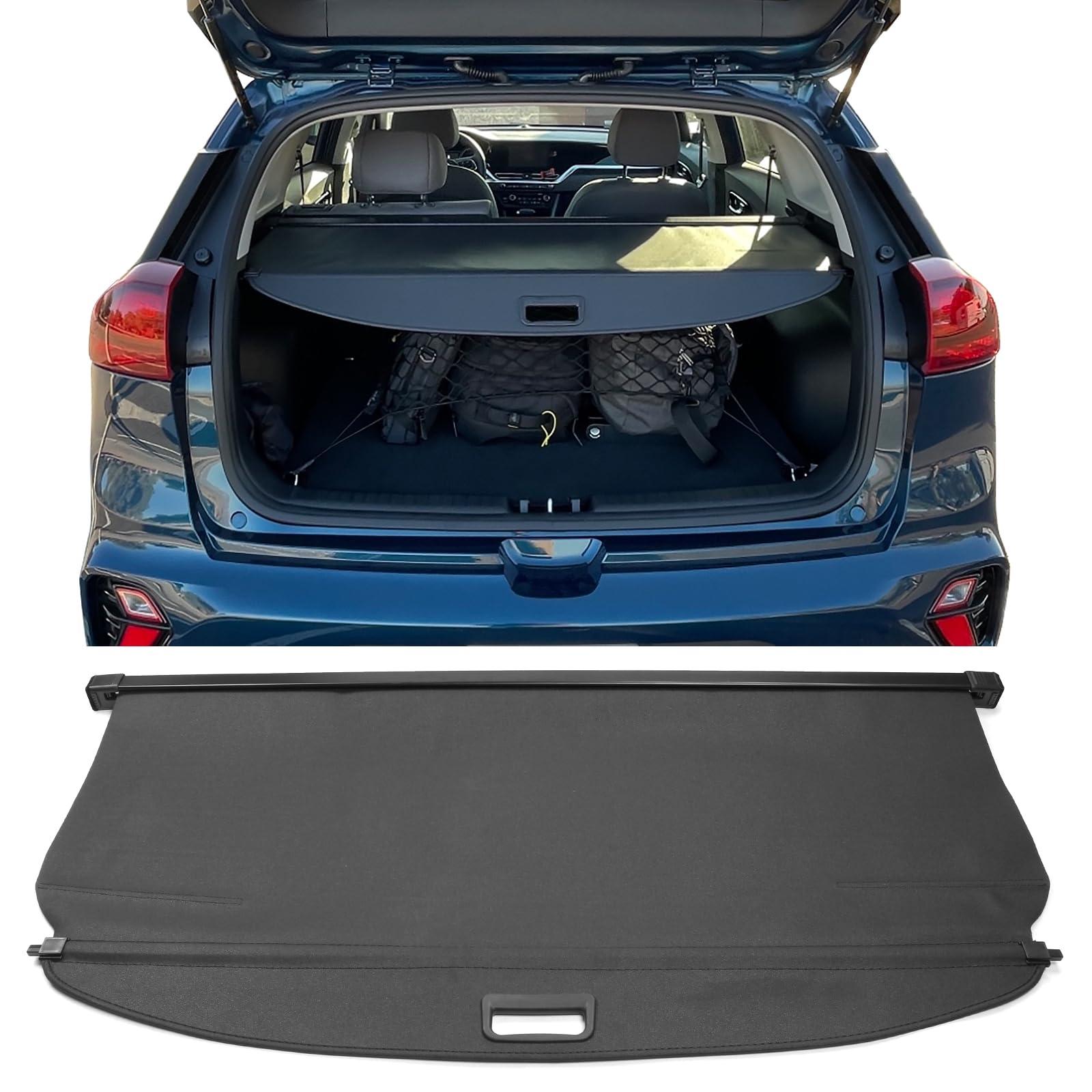 IKON MOTORSPORTS, Cargo Cover Compatible with 2017-2022 Kia NIRO All Models, PVC & Aluminum Rod Black Security Rear Trunk Cover Security Retractable Shield, 2014 2015 2016 2017 2018 - Image 2