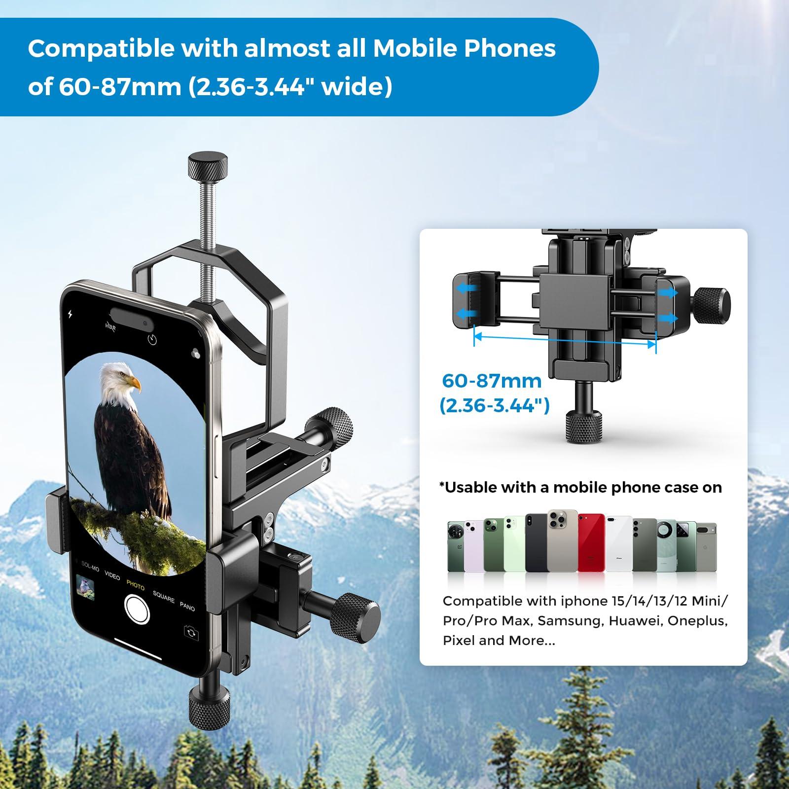 APEXEL CNC Aluminum 3-Axis Telescope Phone Adapter, XYZ-Axis High-Precision Photo Adapter Fits All Smartphone, Phone Mount for Binocular, Monocular, Microscope, Spotting Scope. (with Shutter Remote) - Image 5