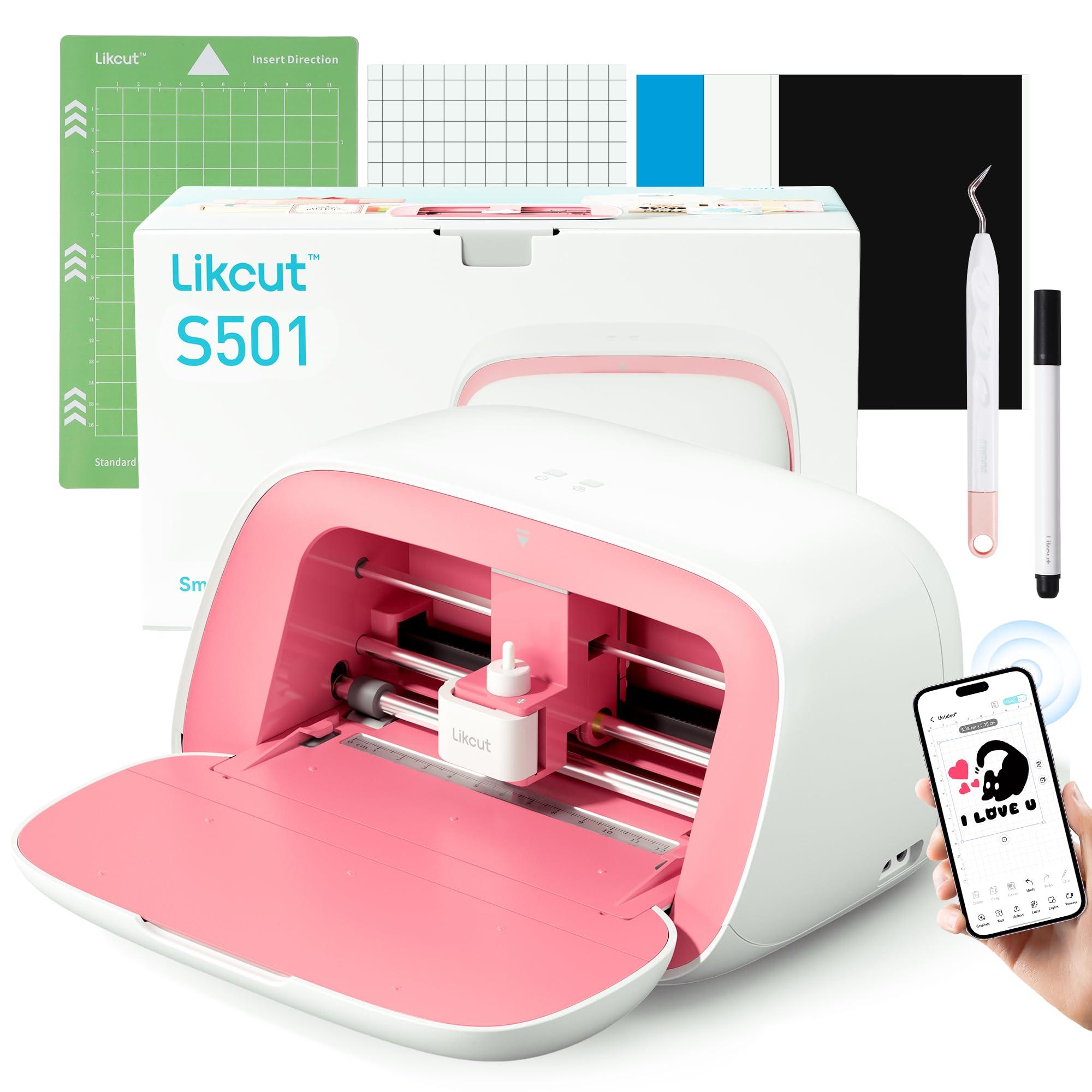 Likcut Vinyl Cutter Machine, Upgrade Cutting Machine Glee S501 for DIY Joy, Portable Smart Cutting Tool for Crafter, Sticker Decal Maker Printing for Family & School Fun Projects and Decorations, Pink