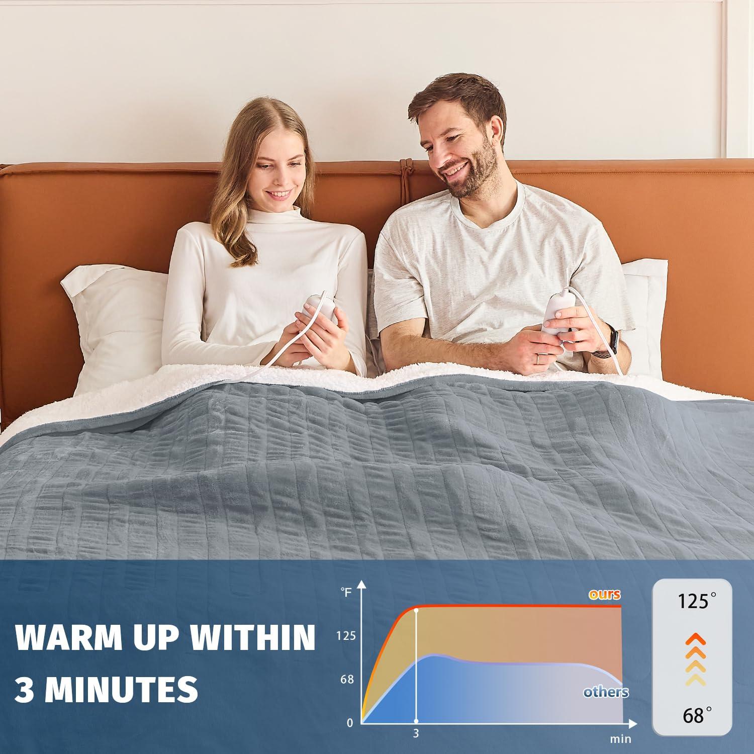 Heated Electric Blanket Queen Size - 84" x 90" Heating Blanket with Dual Control, 10 Levels & 8 Hours Auto Off, Soft Warm Flannel Gift with Over-Heat Protection, ETL & FCC Certified - Image 6